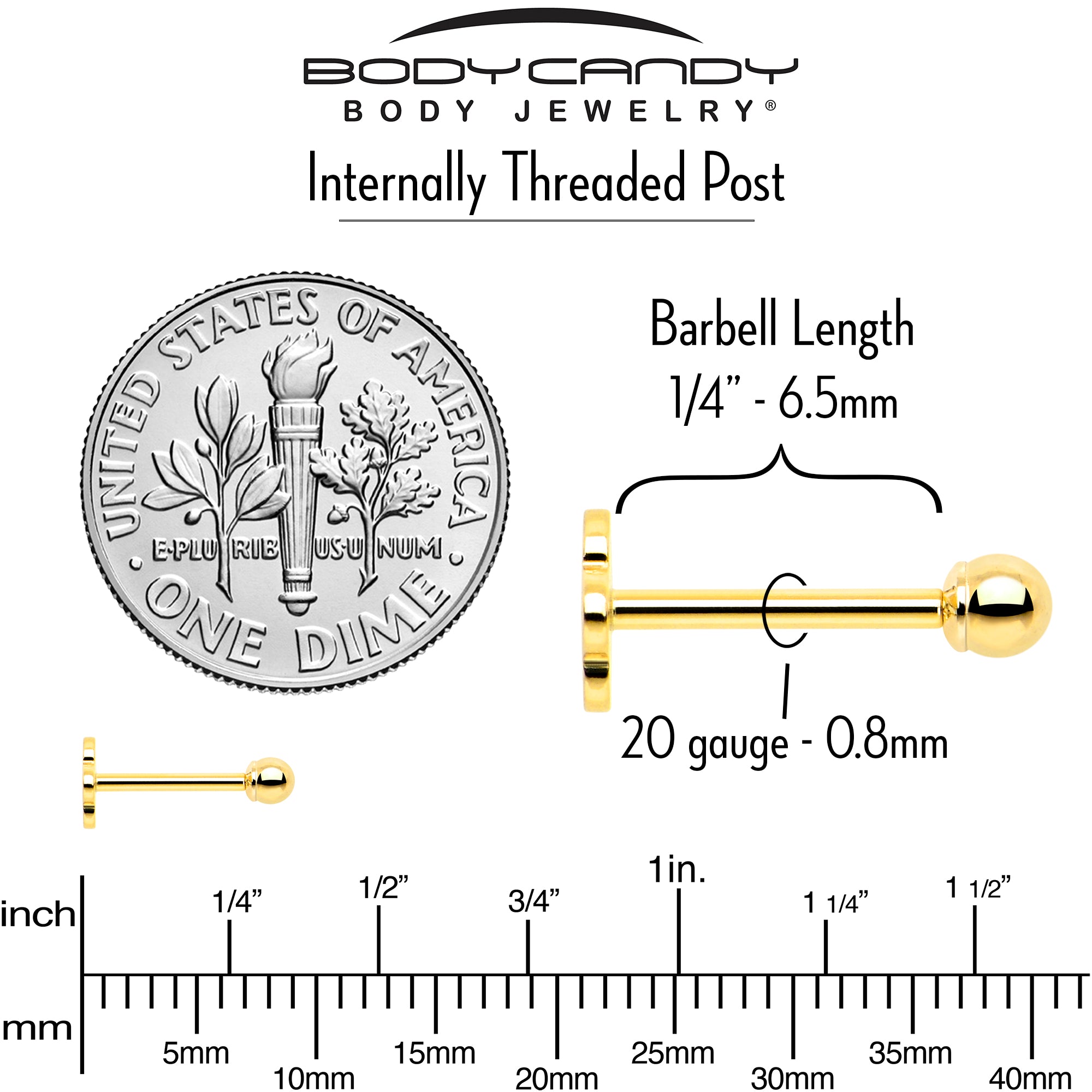 14k Yellow Gold Flat Back Earring 20G 2mm Ball Floral Reversible