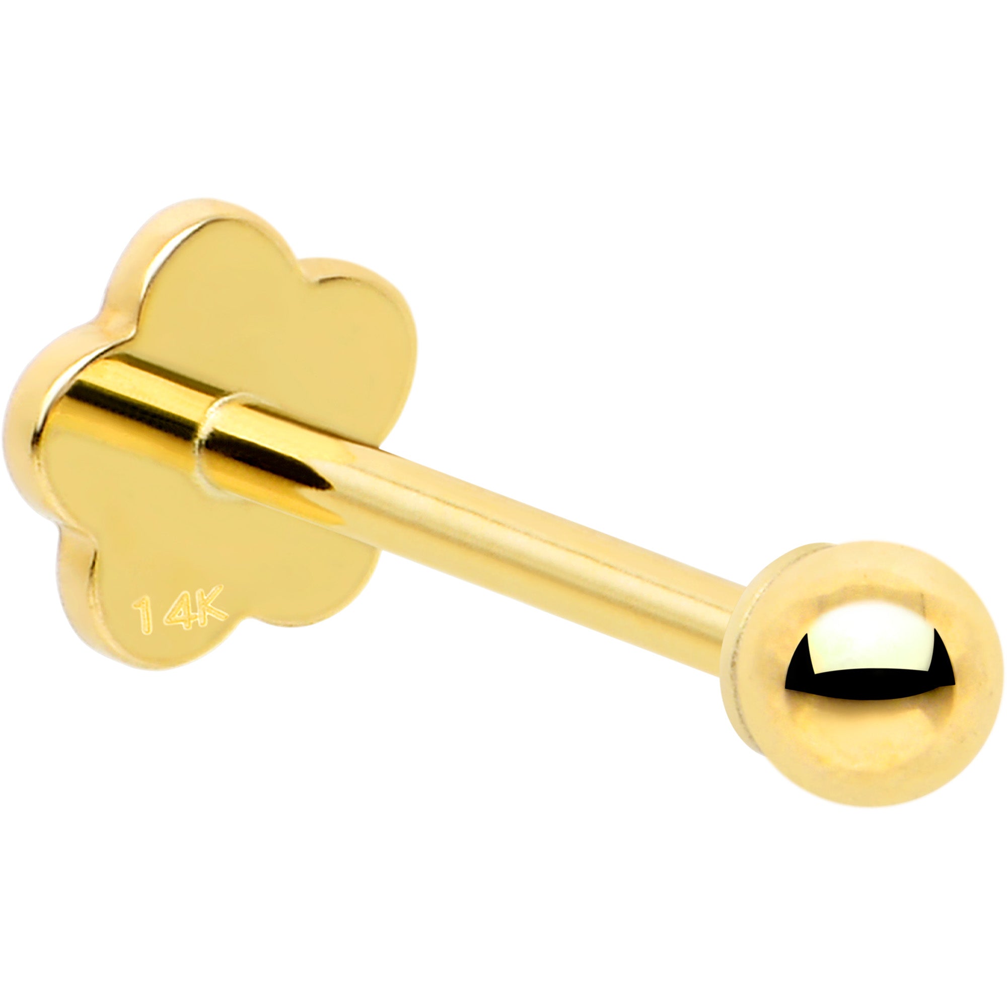 14k Yellow Gold Flat Back Earring 20G 2mm Ball Floral Reversible