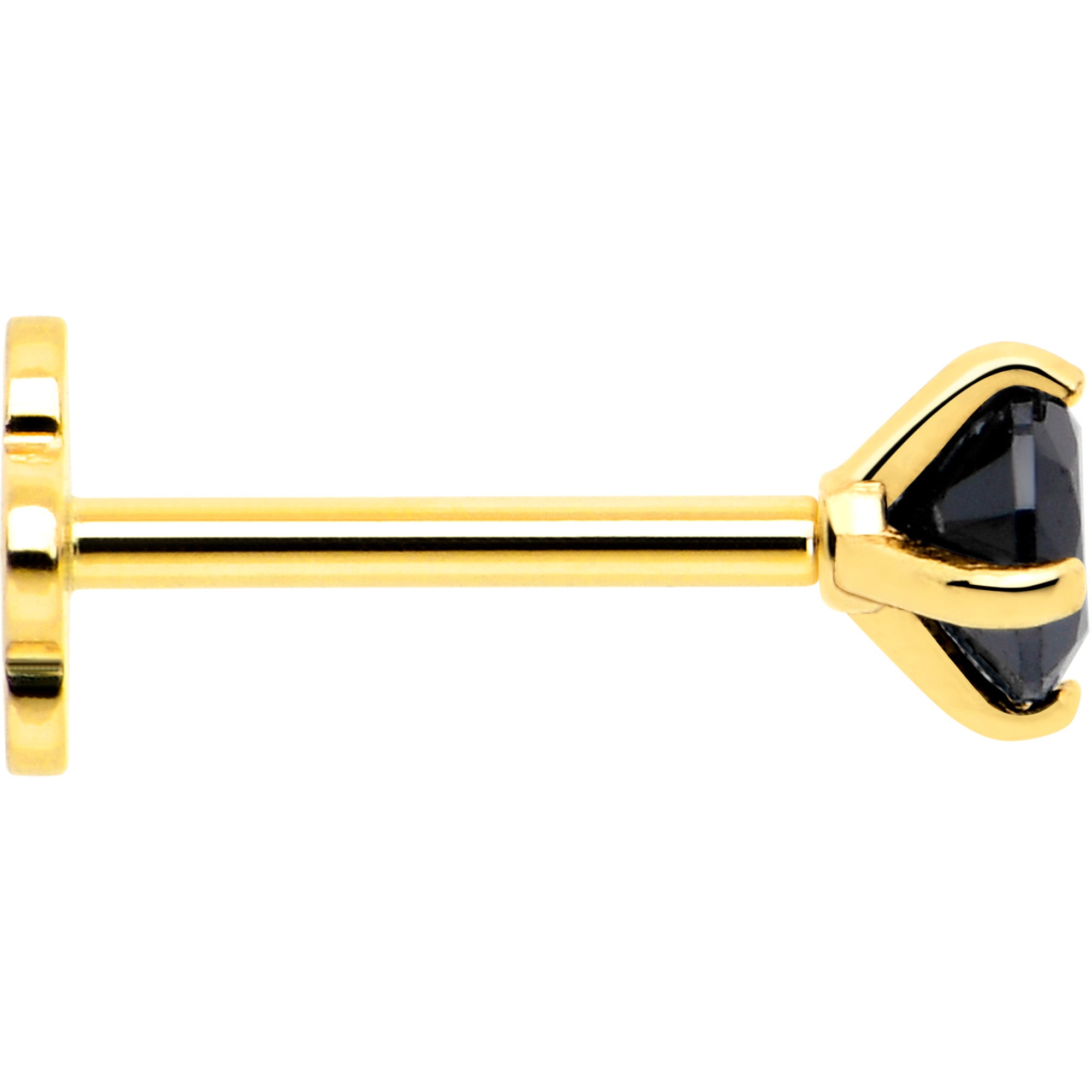 14k Yellow Gold Flat Back Earring 20G 3mm Blue CZ Floral Reversible