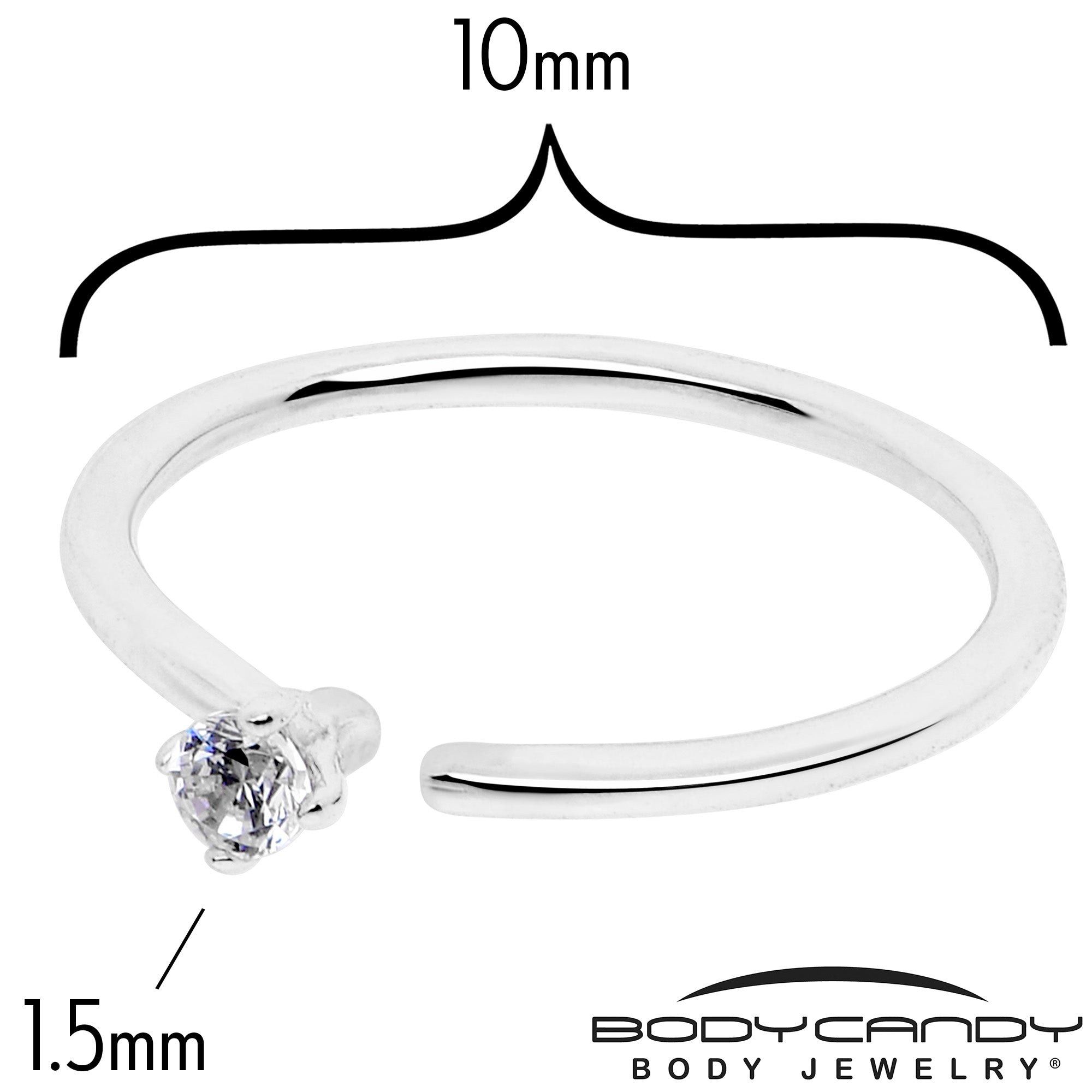 14k Solid White Gold Bendable Nose Hoop 22G 5/16 with CZ