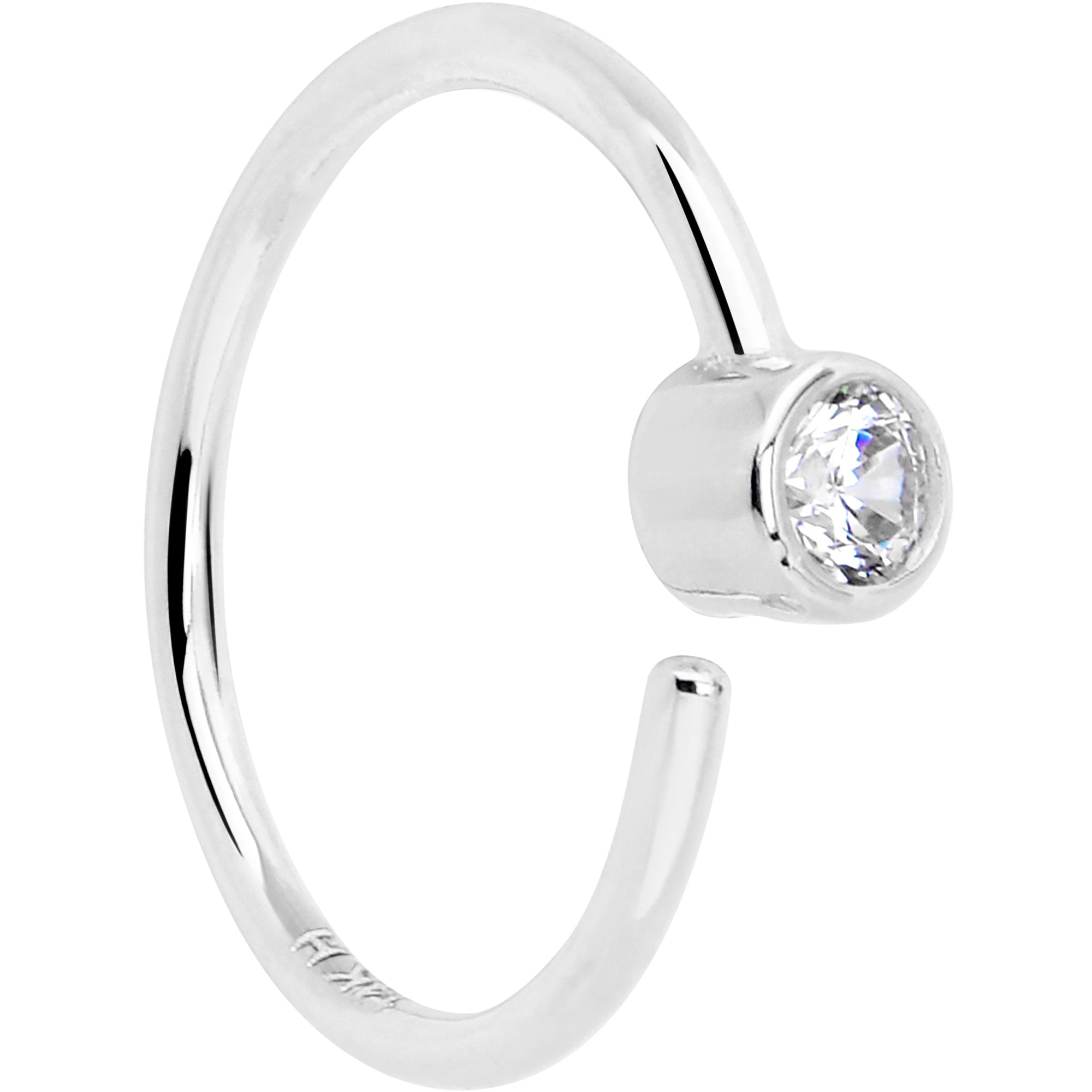 14k Solid White Gold Bendable Nose Hoop 220G 5/16 with 2mm Bezel CZ