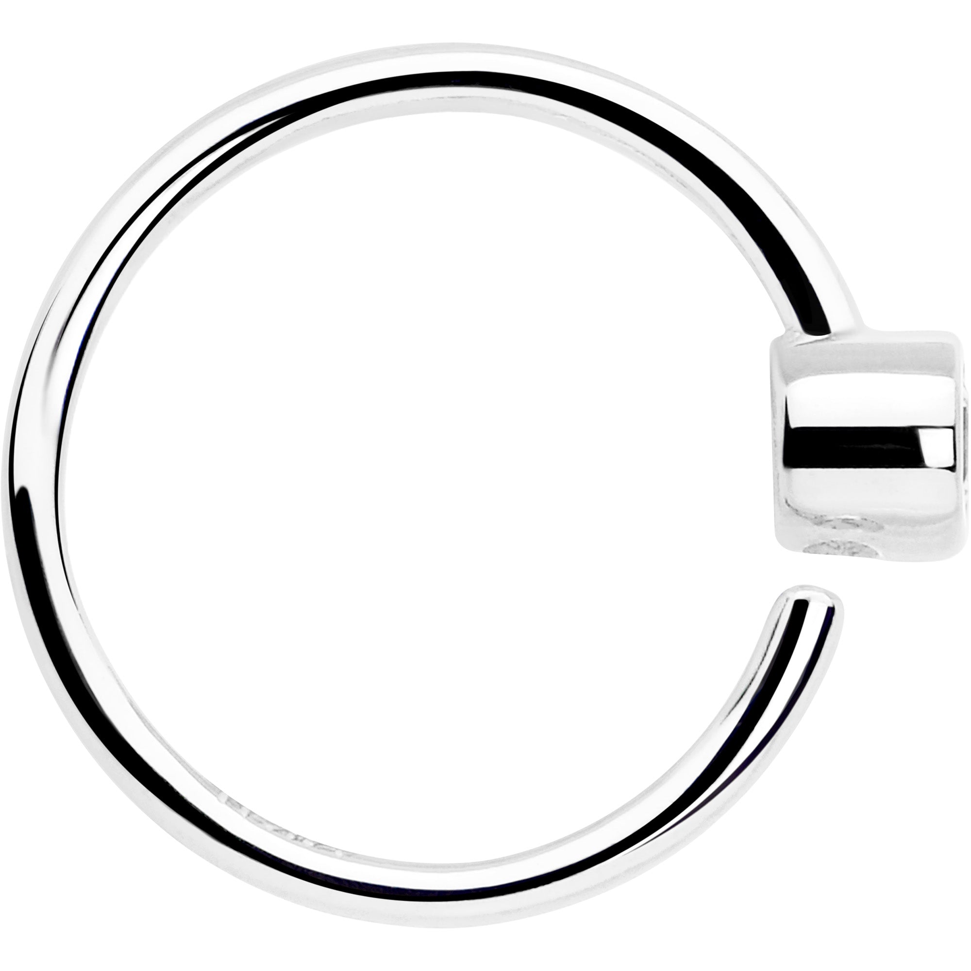 14k Solid White Gold Bendable Nose Hoop 220G 5/16 with 2mm Bezel CZ