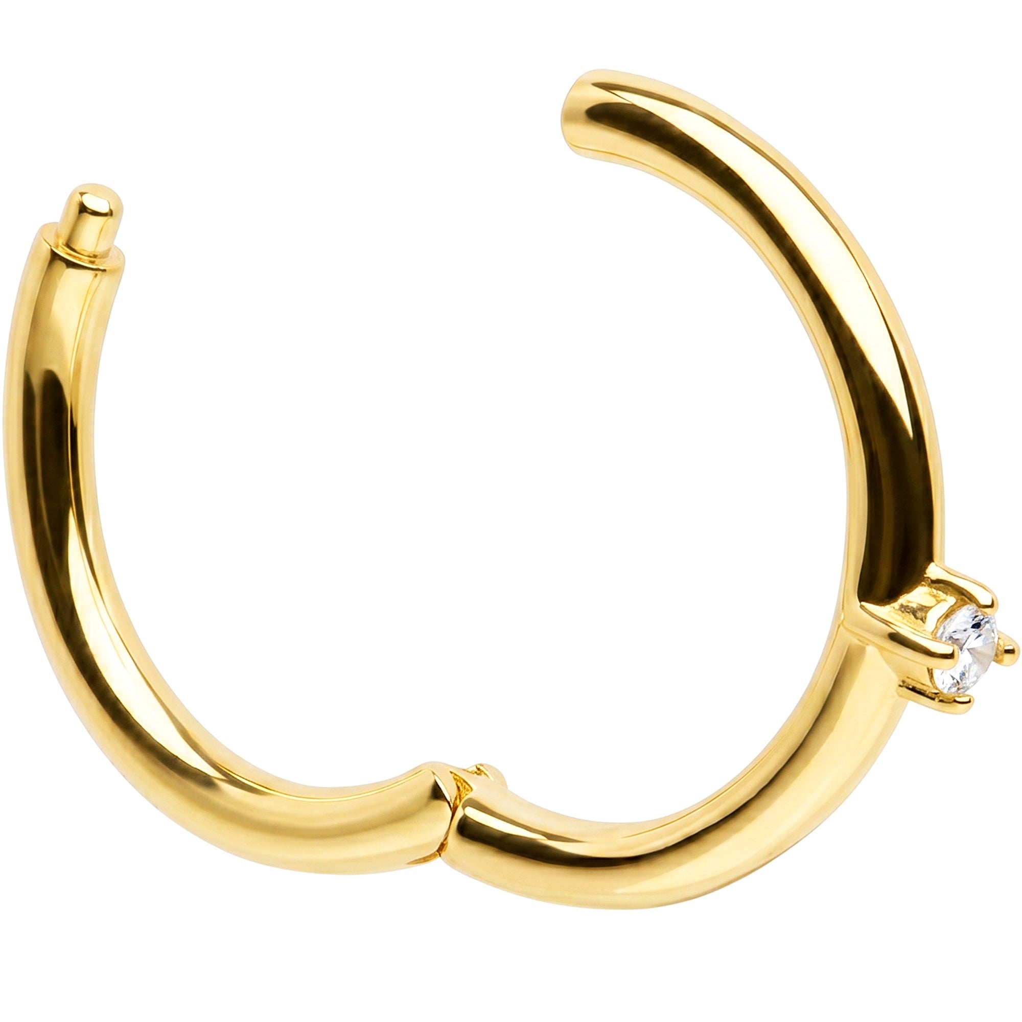 16G Diamond Solitaire Seamless Ring Cartilage Clicker Hoop- 14k Solid Gold