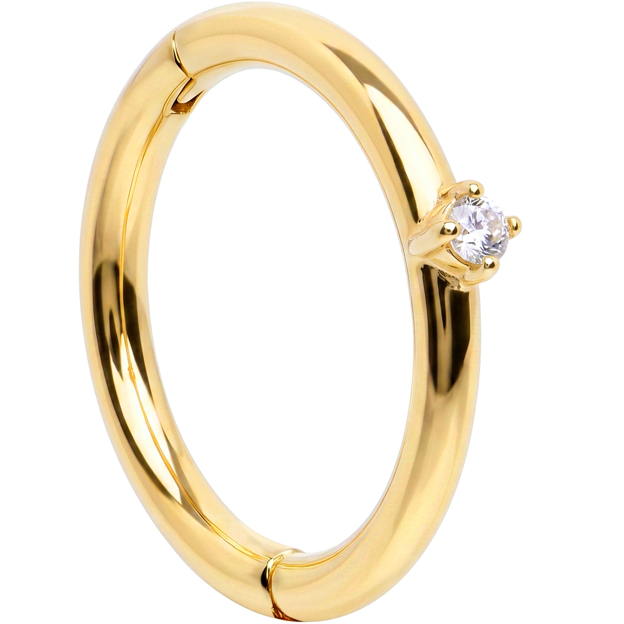 16G Diamond Solitaire Seamless Ring Cartilage Clicker Hoop- 14k Solid Gold