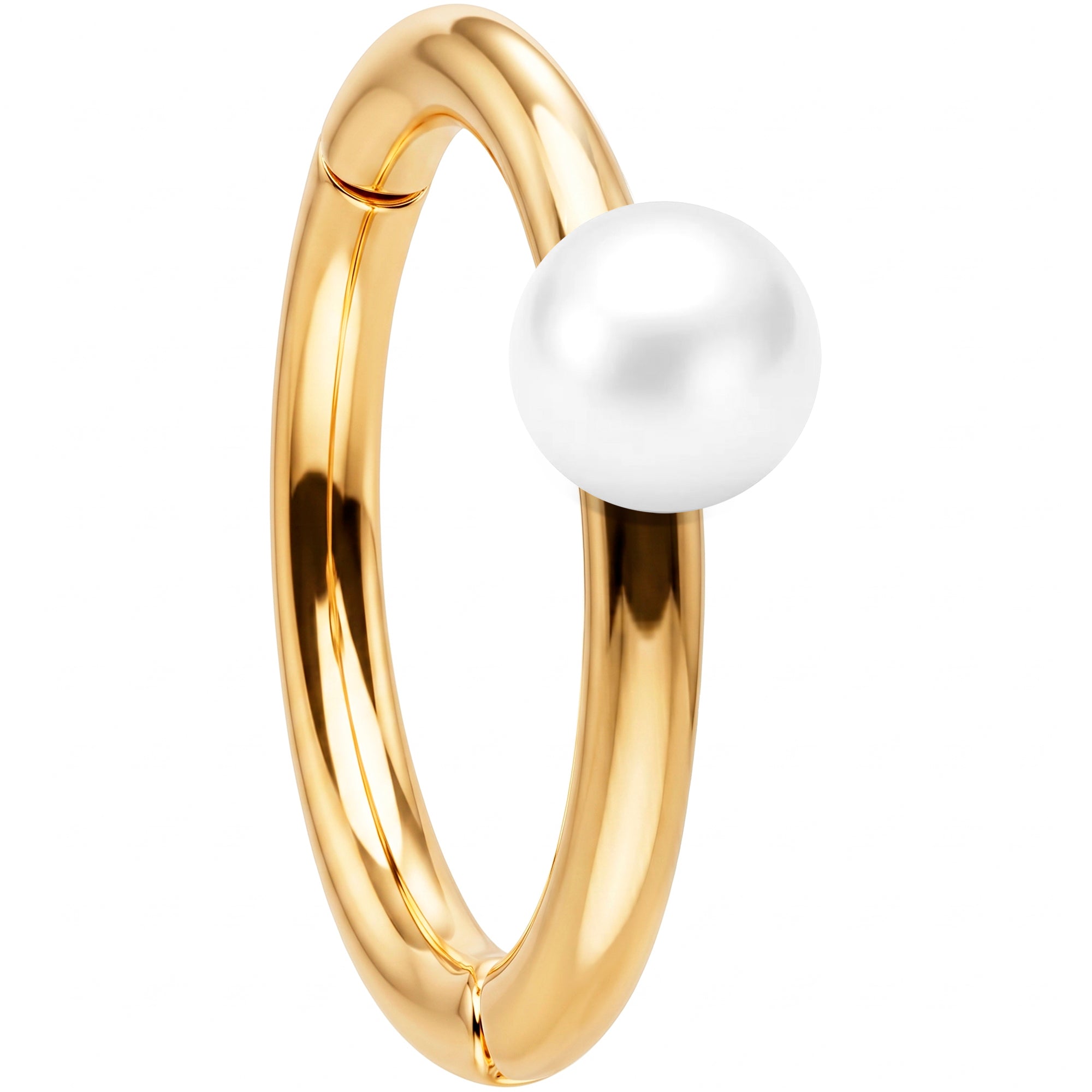 16G Freshwater Pearl Seamless Ring Cartilage Clicker Hoop- 14k Solid Gold