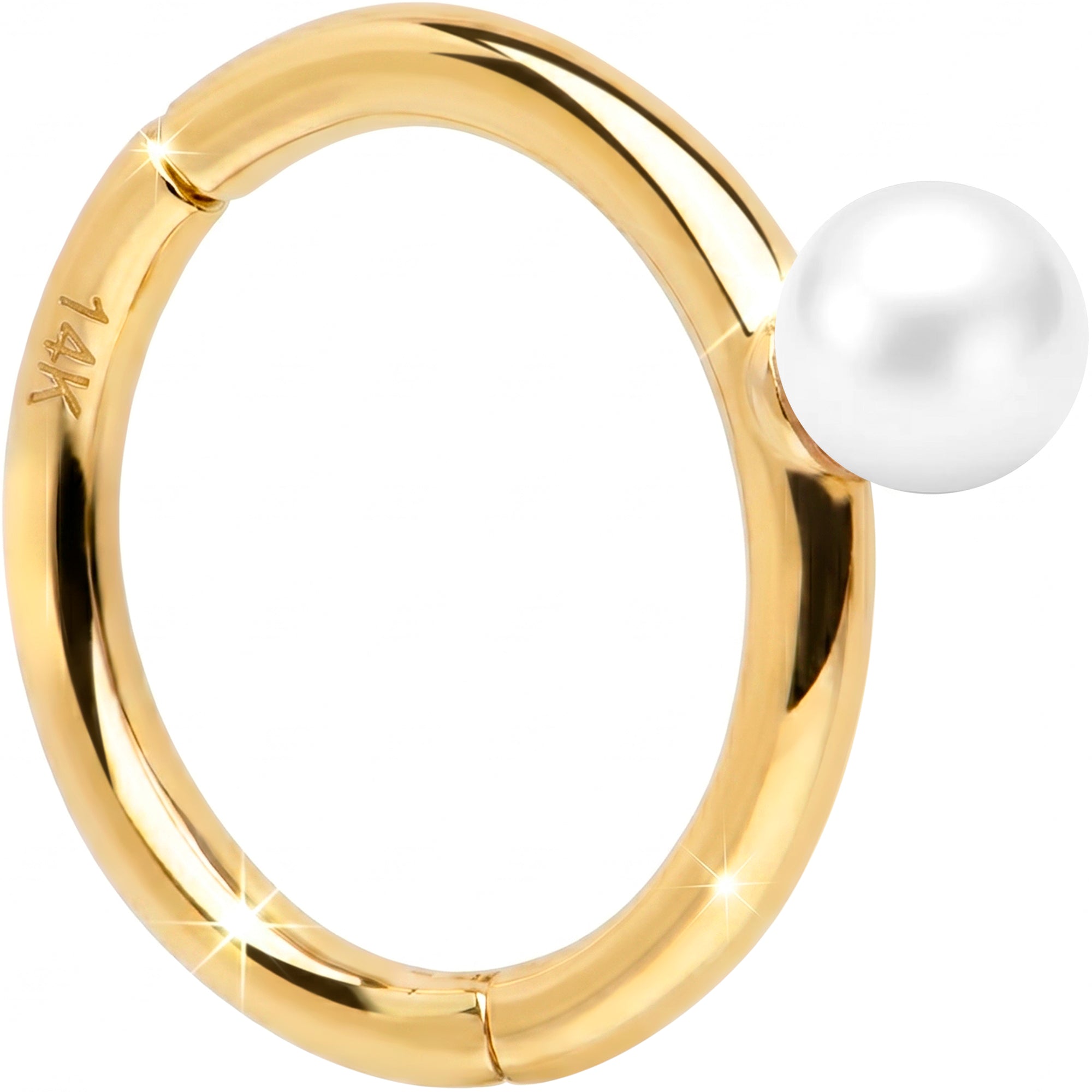 16G Freshwater Pearl Seamless Ring Cartilage Clicker Hoop- 14k Solid Gold