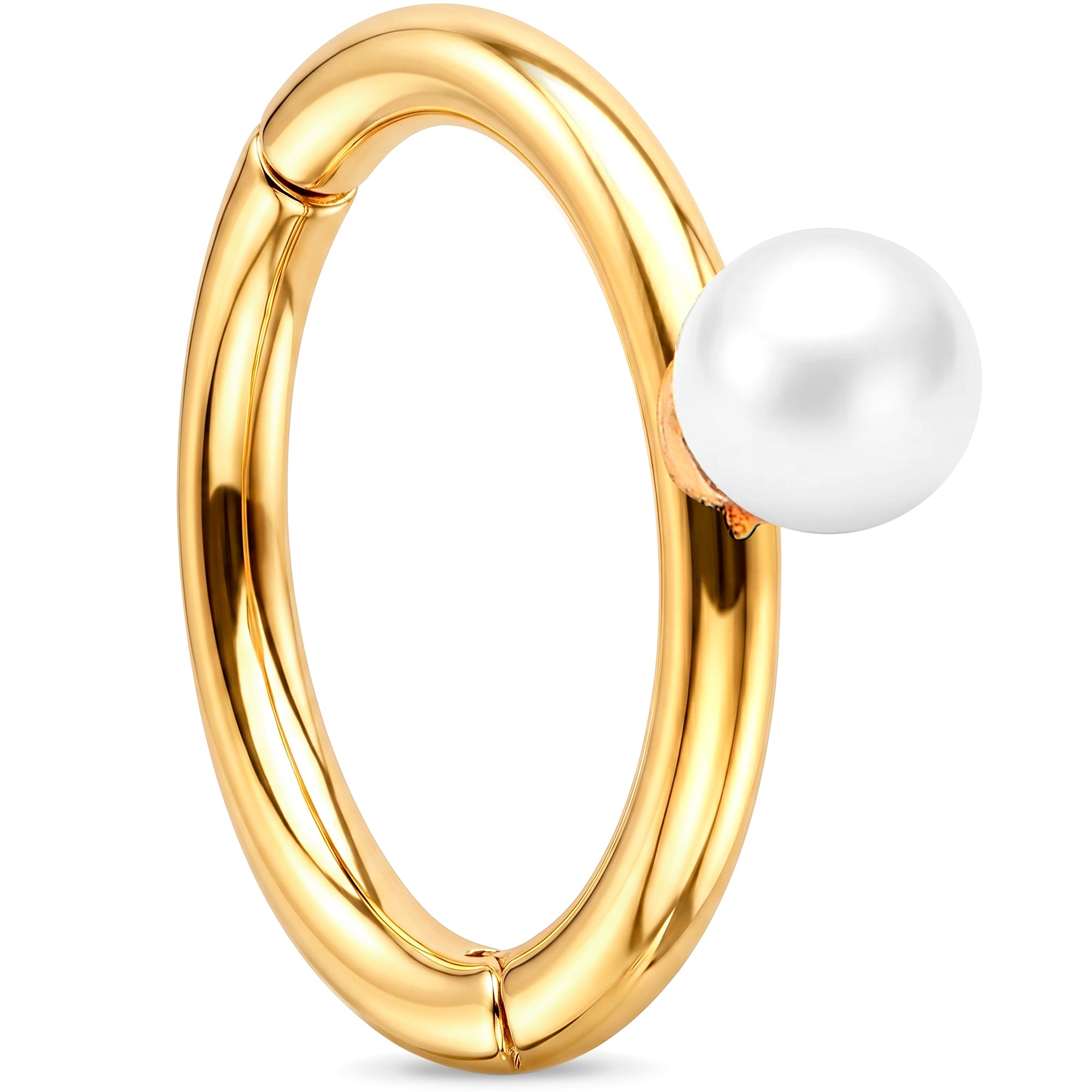 16G Freshwater Pearl Seamless Ring Cartilage Clicker Hoop- 14k Solid Gold