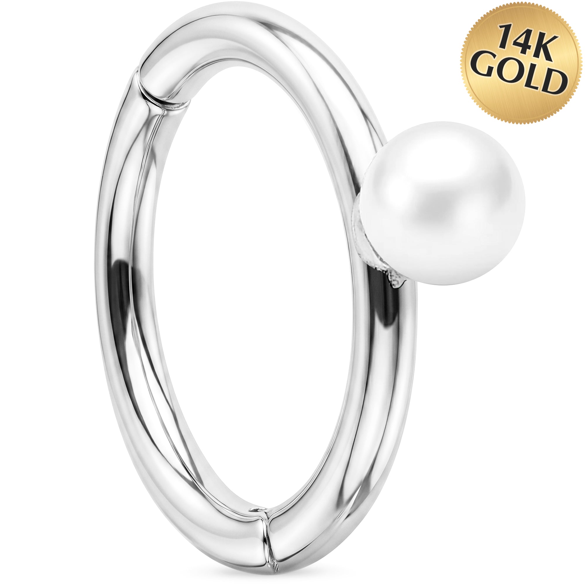 16G Freshwater Pearl Seamless Ring Cartilage Clicker Hoop- 14k Solid Gold