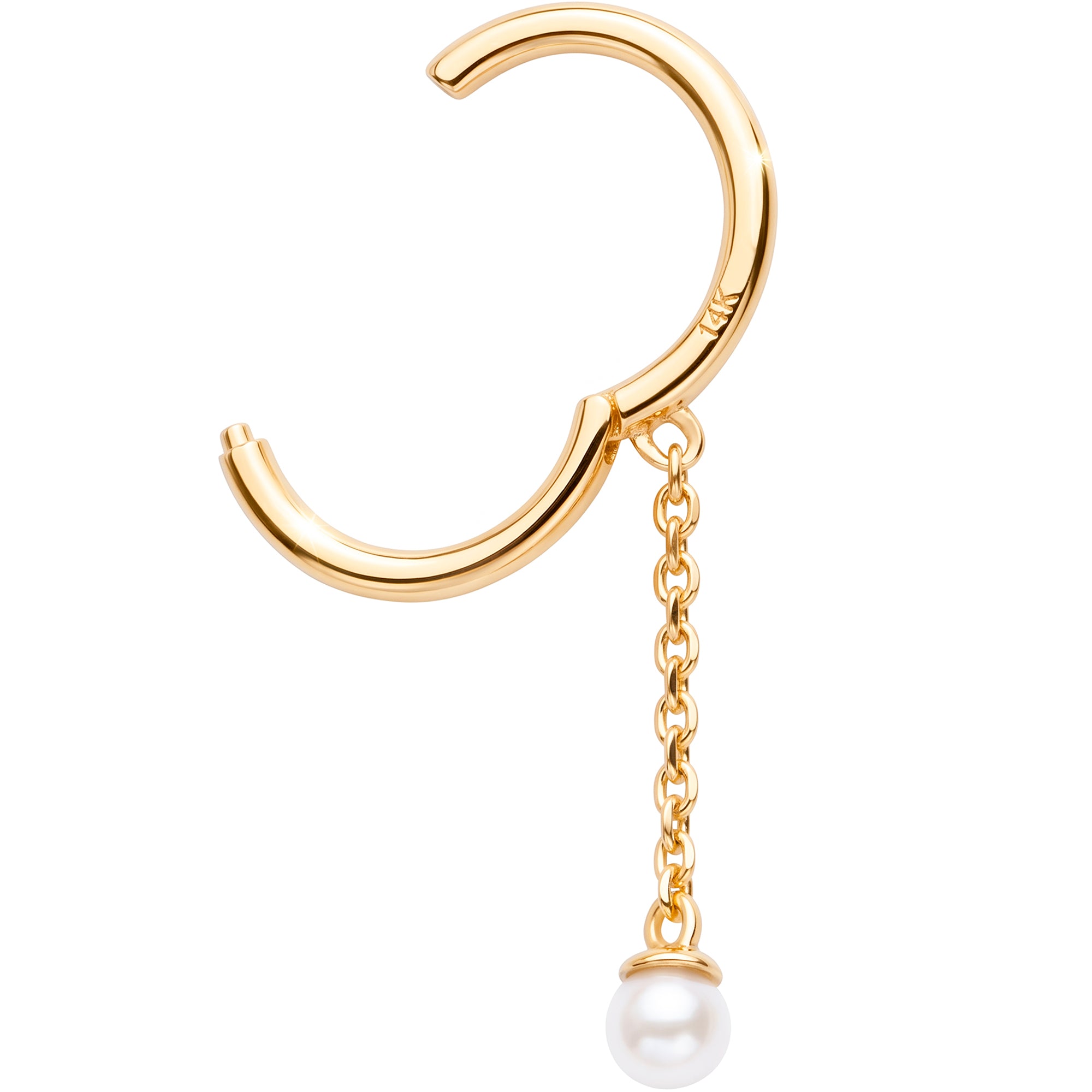 16G Freshwater Pearl Dangle Seamless Ring Cartilage Clicker Hoop- 14k Solid Gold