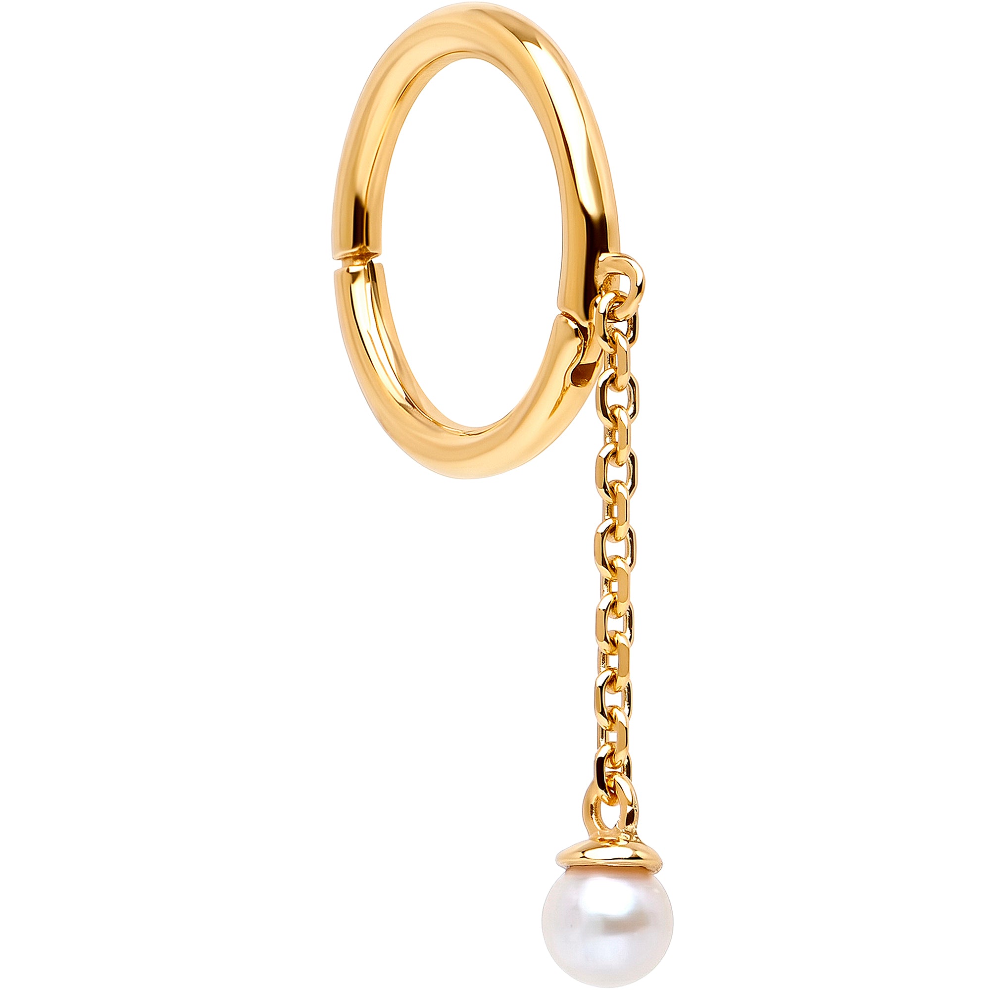 16G Freshwater Pearl Dangle Seamless Ring Cartilage Clicker Hoop- 14k Solid Gold