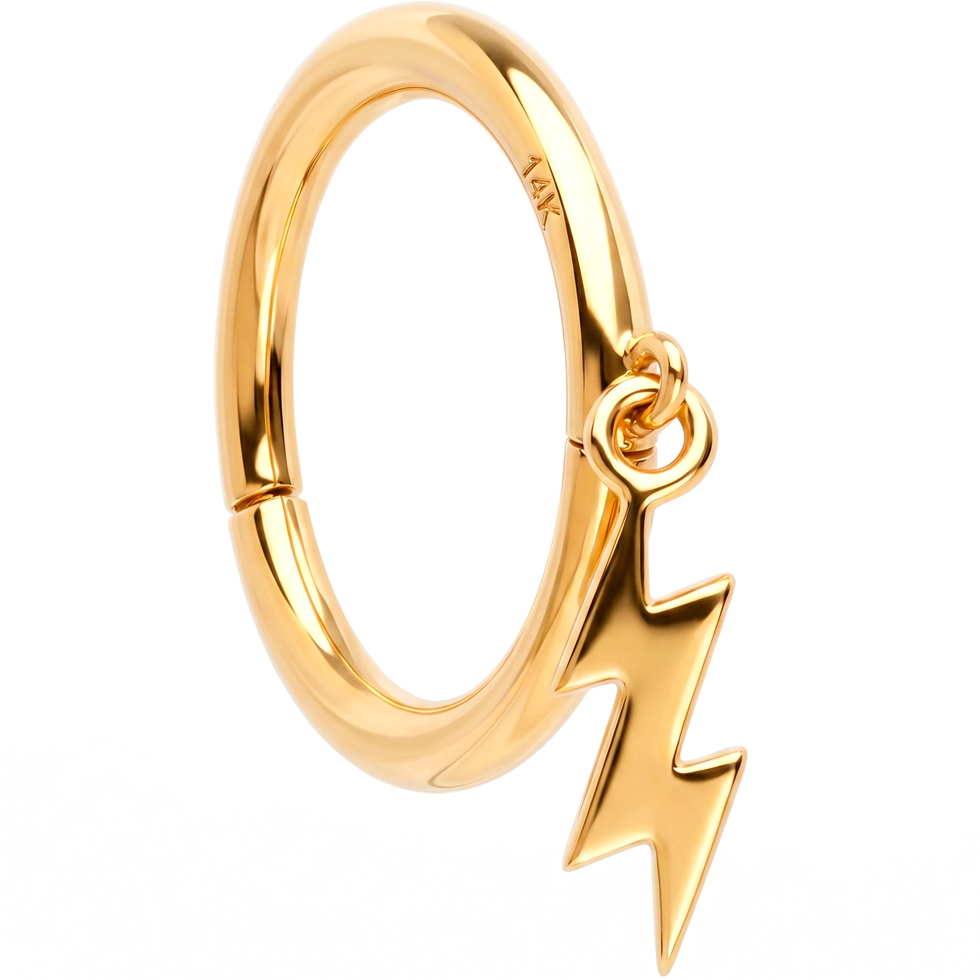 16G Lightning Bolt Dangle Seamless Ring Cartilage Clicker Hoop- 14k Solid Gold