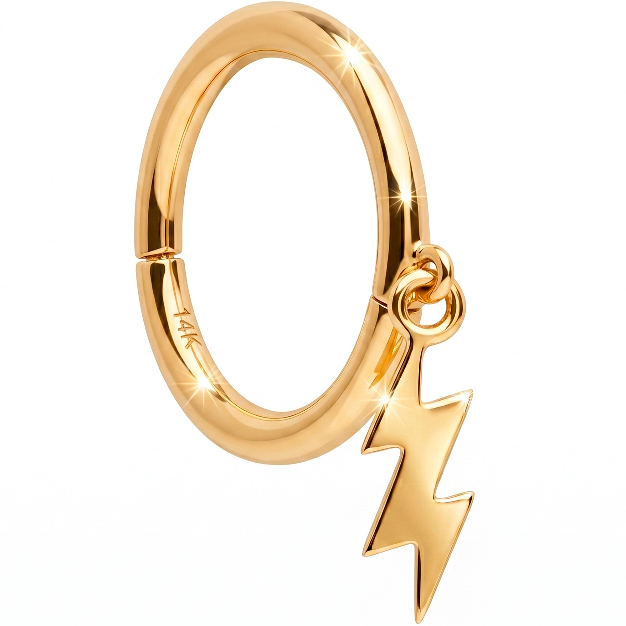 16G Lightning Bolt Dangle Seamless Ring Cartilage Clicker Hoop- 14k Solid Gold