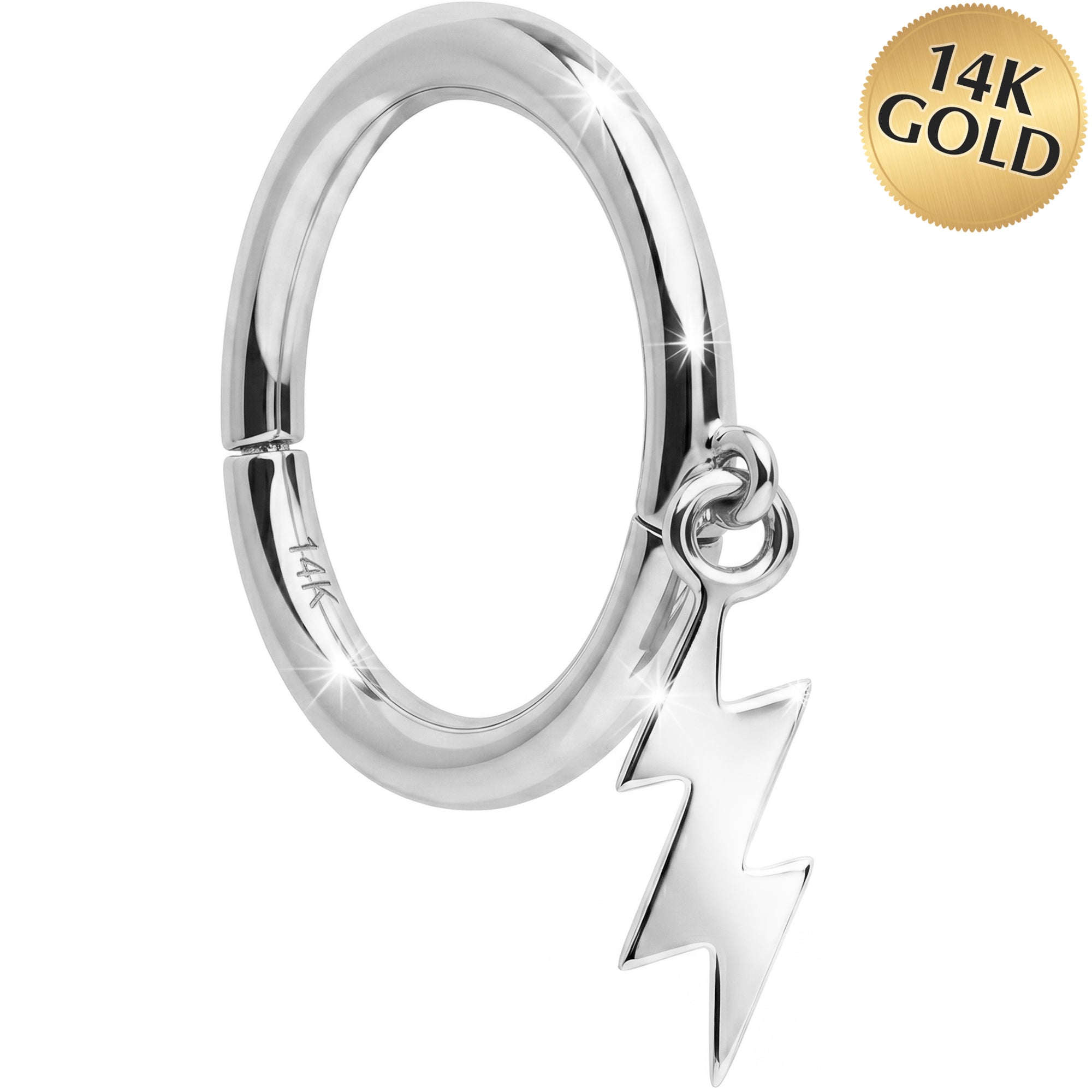 16G Lightning Bolt Dangle Seamless Ring Cartilage Clicker Hoop- 14k Solid Gold