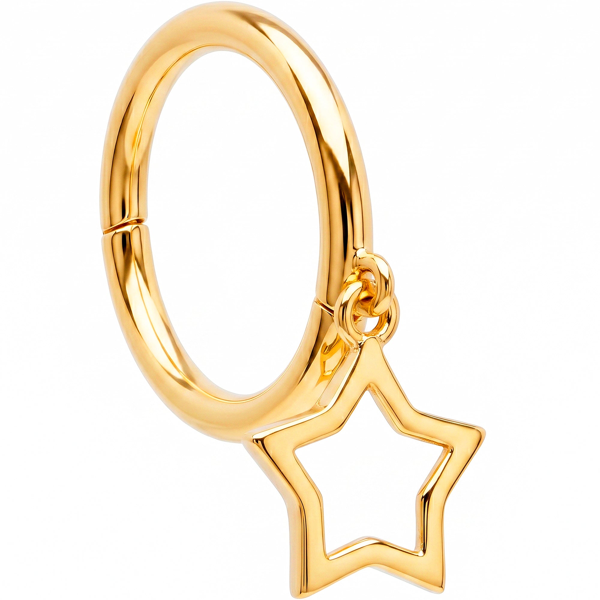 16G Hollow Star Dangle Seamless Ring Cartilage Clicker Hoop- 14k Solid Gold