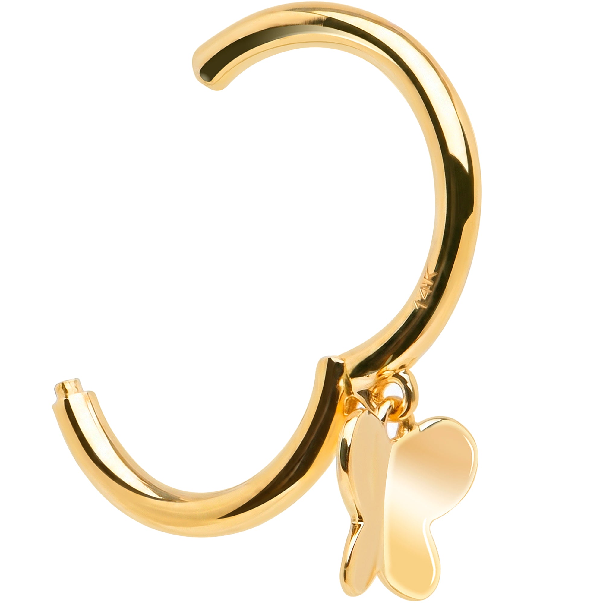 16G Simple Butterfly Dangle Seamless Ring Cartilage Clicker Hoop- 14k Solid Gold