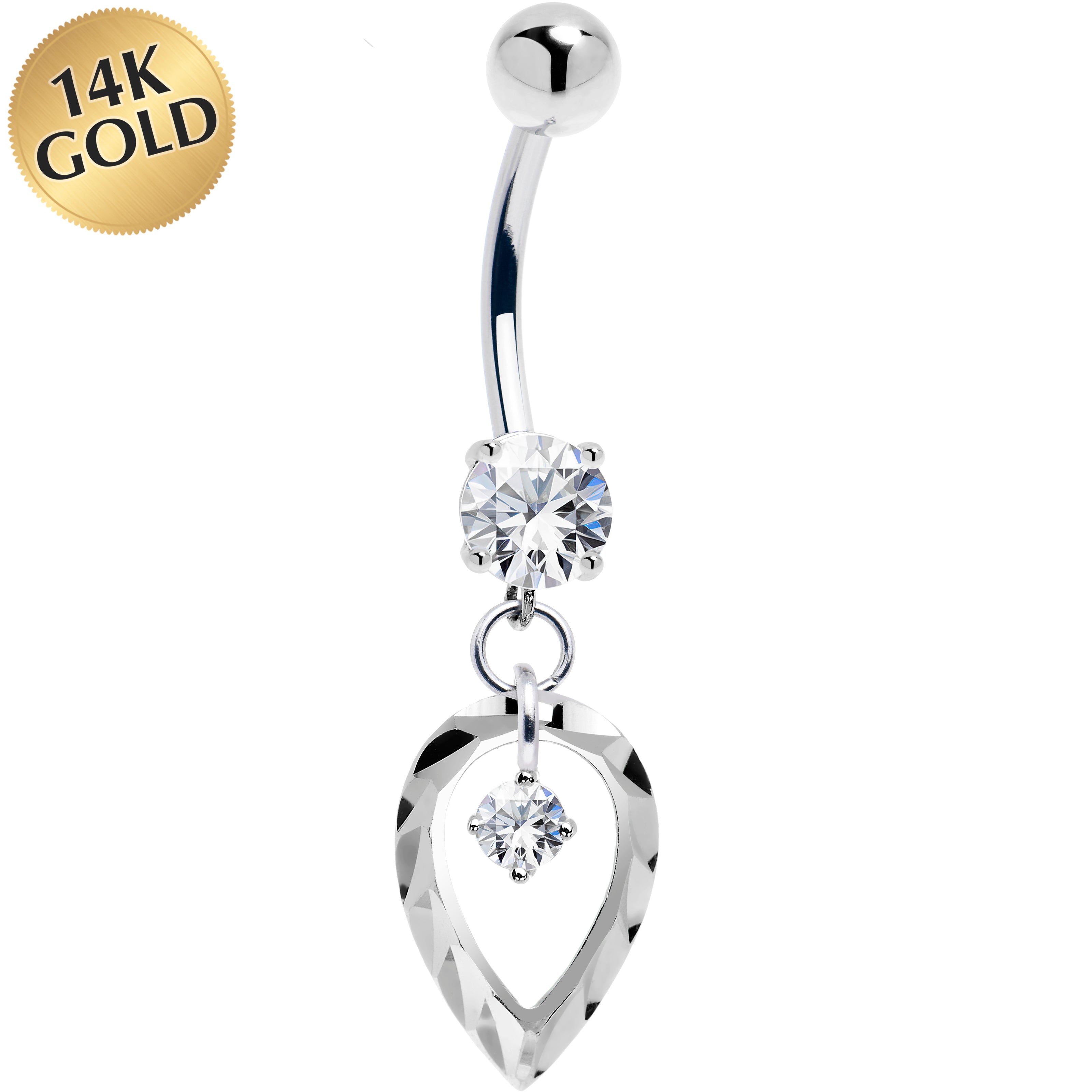 16G Solid 14k White Gold Exclusive Dangle Belly Ring