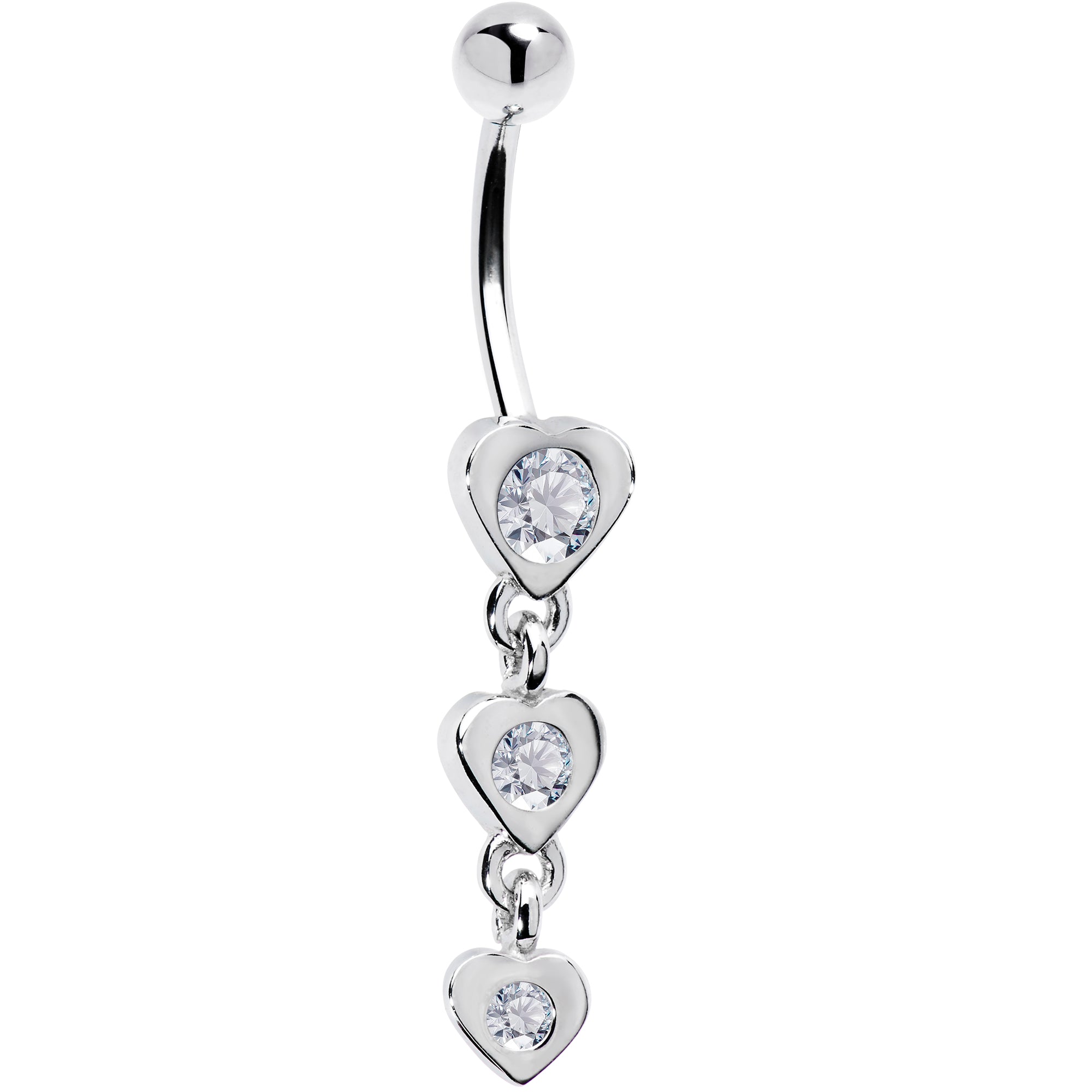 16G Solid 14k White Gold Zirconia Heart Drop Belly Ring