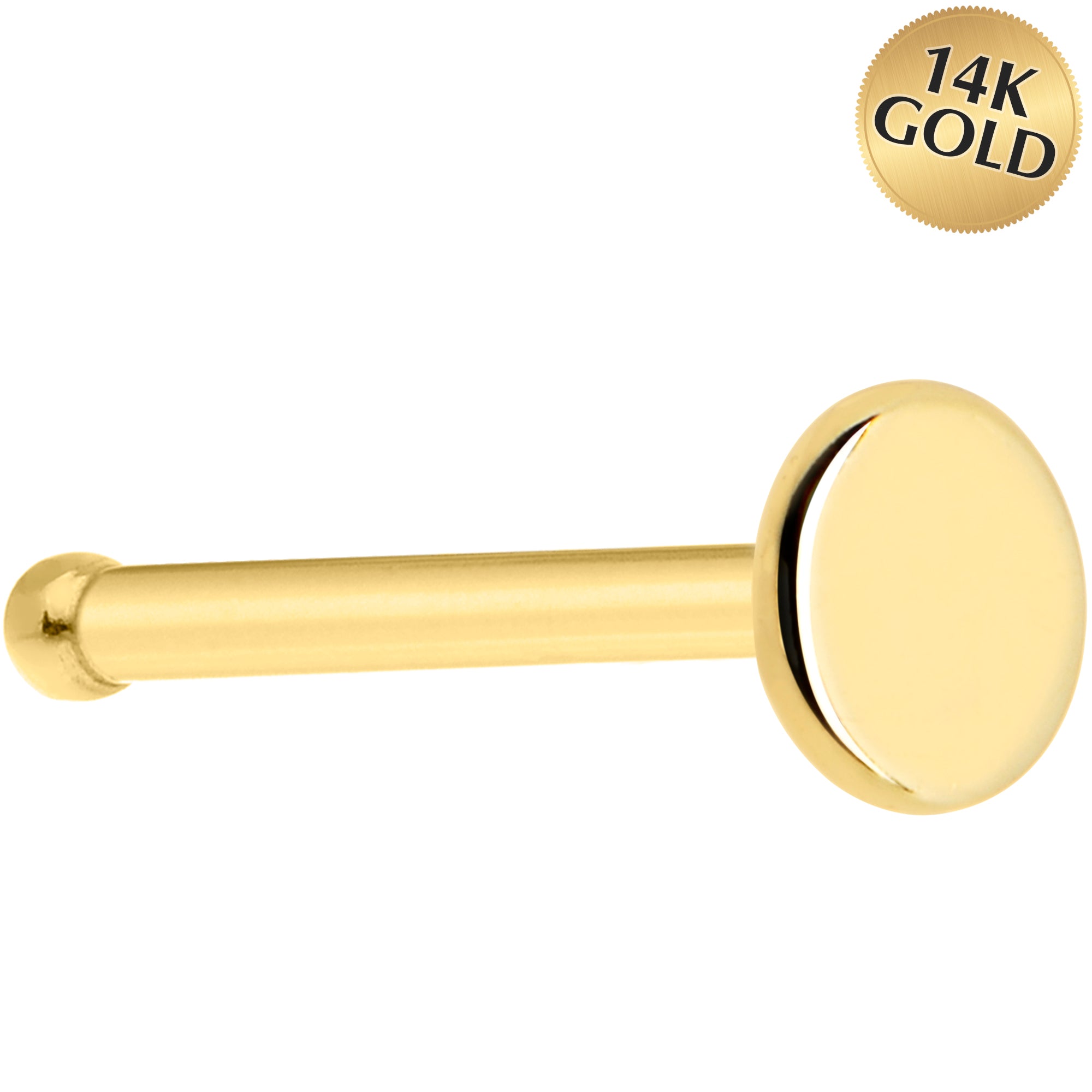 Solid 14KT Yellow Gold Flat Disc Nose Bone