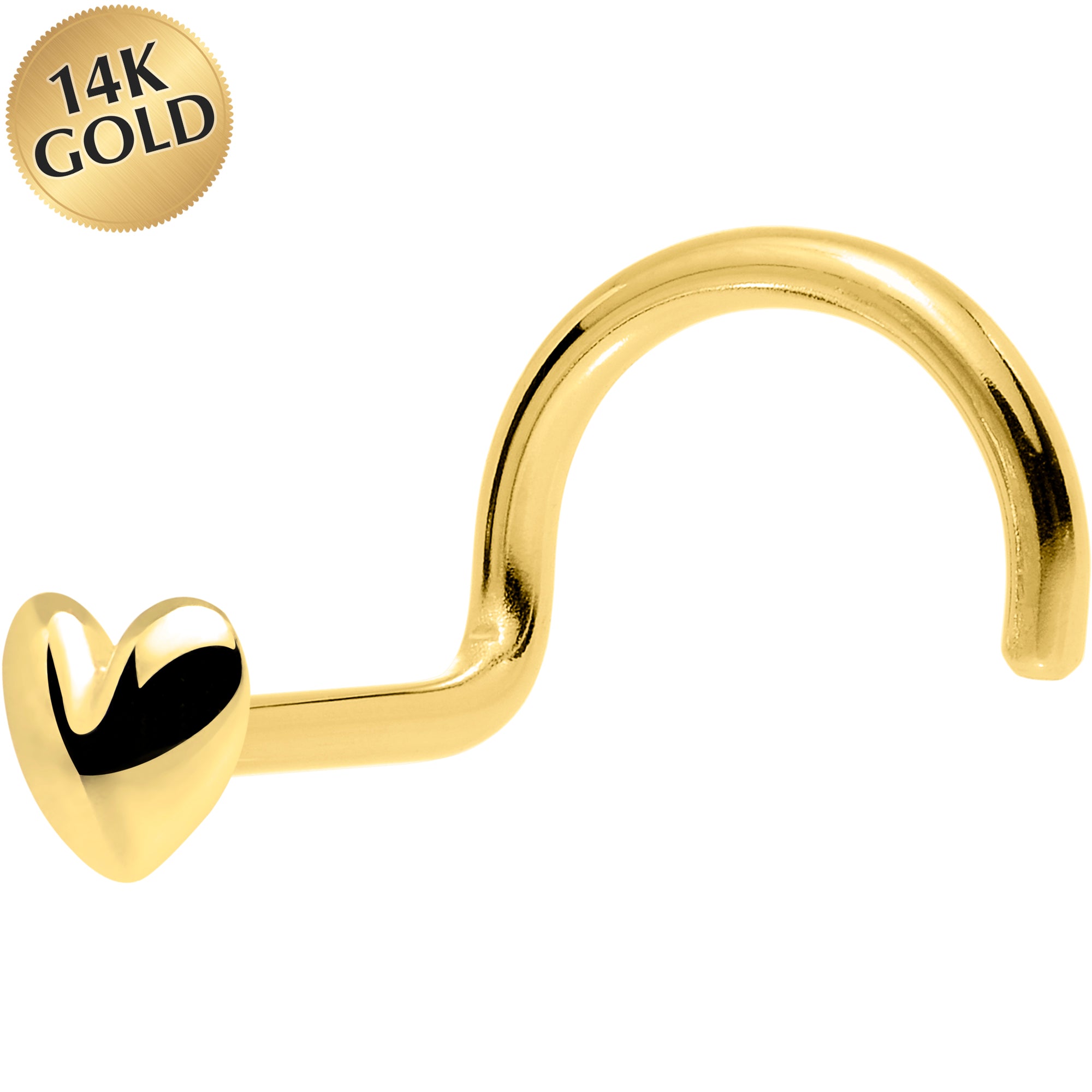 Solid 14K Yellow Gold Heart Nose Screw Ring