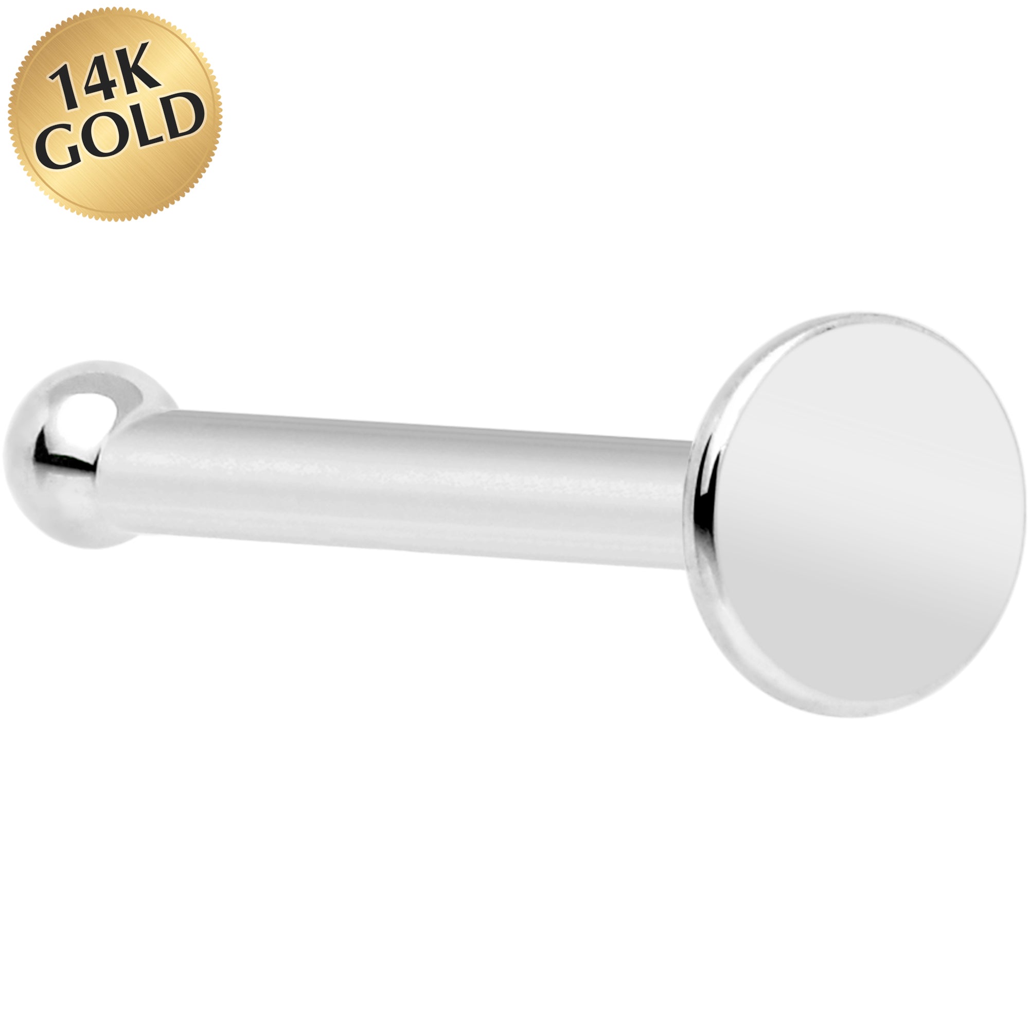 Solid 14K White Gold Flat Disc Nose Bone