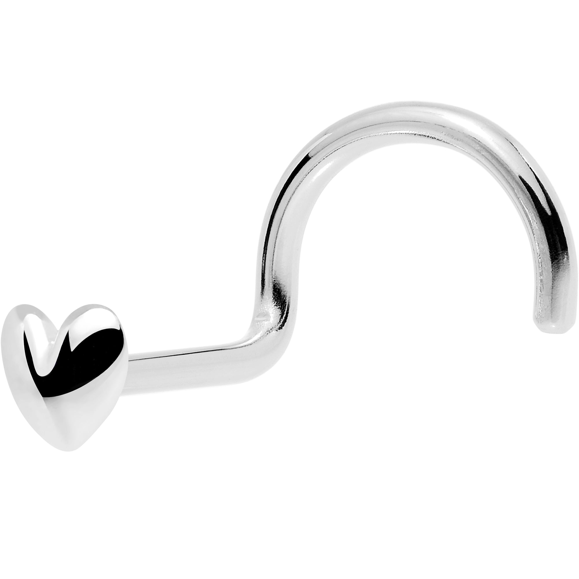 Solid 14K White Gold Heart Nose Screw Ring