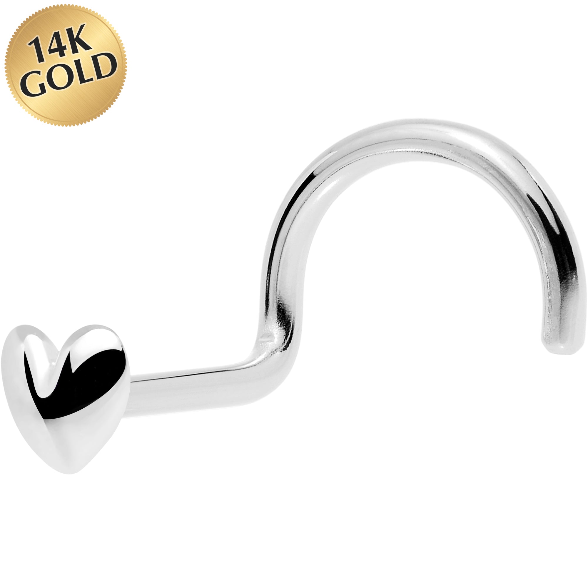 Solid 14K White Gold Heart Nose Screw Ring