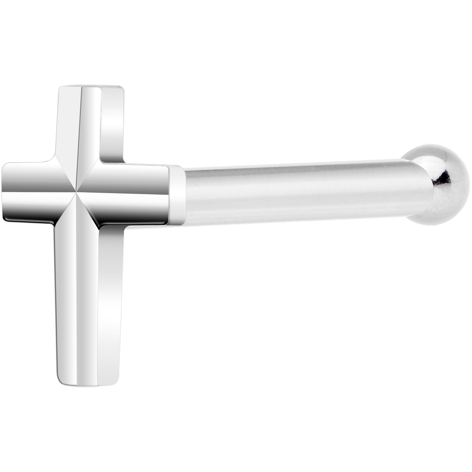 Solid 14K White Gold Raised Cross Nose Bone