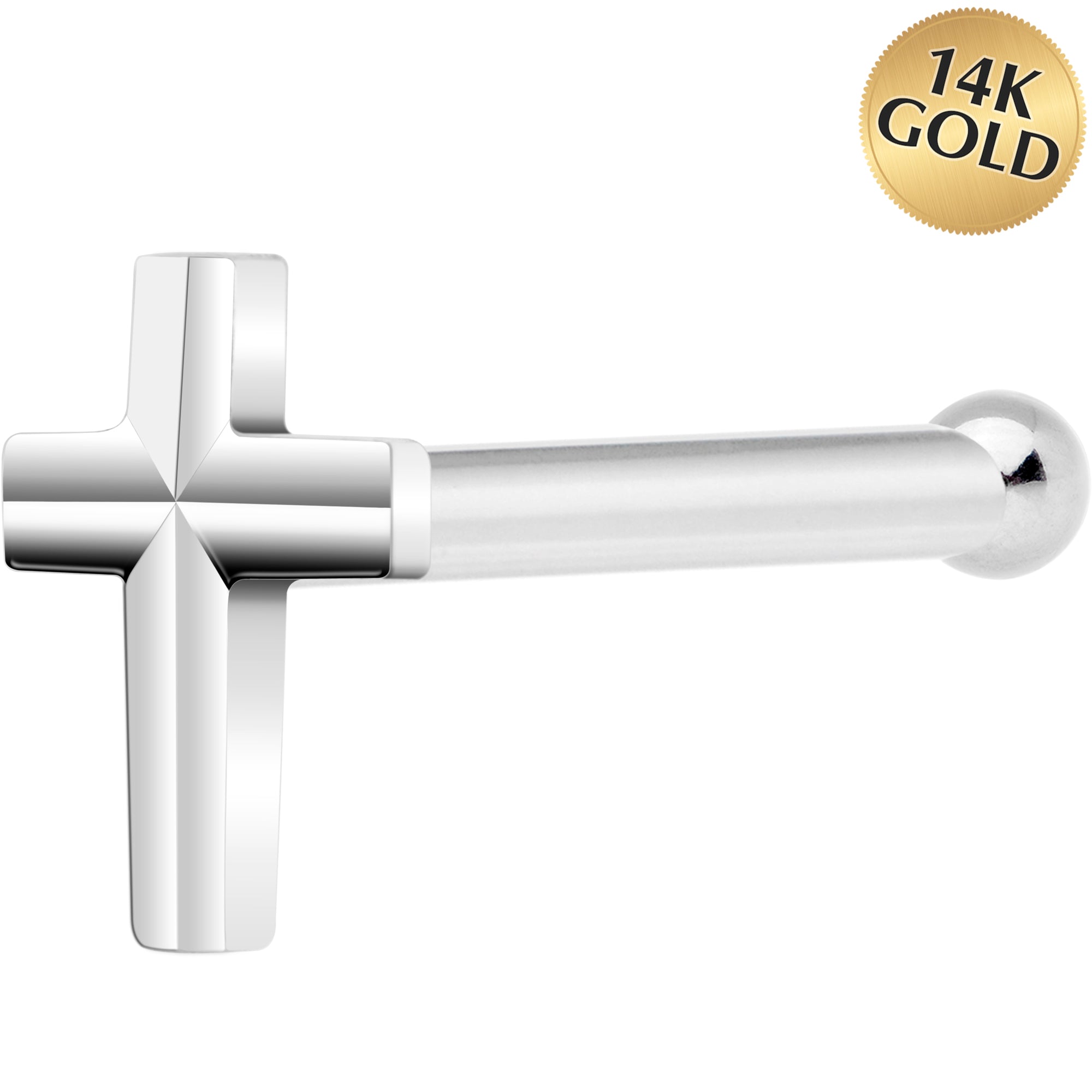 Solid 14K White Gold Raised Cross Nose Bone
