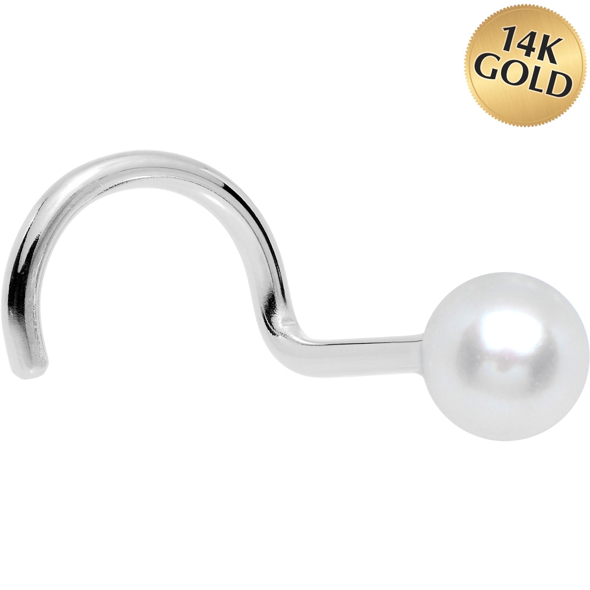 Solid 14K White Gold 3mm Pearl Nose Screw Ring