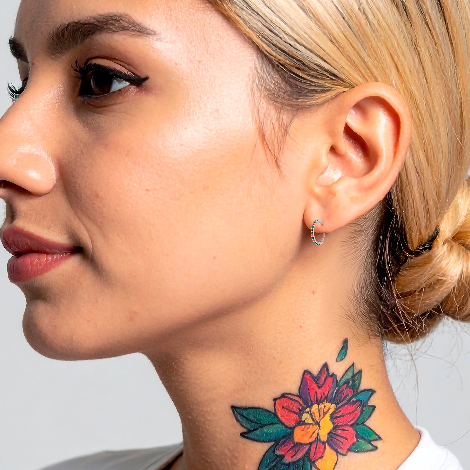 Christmas Red Green CZ Titanium Hinged Hoop Earrings