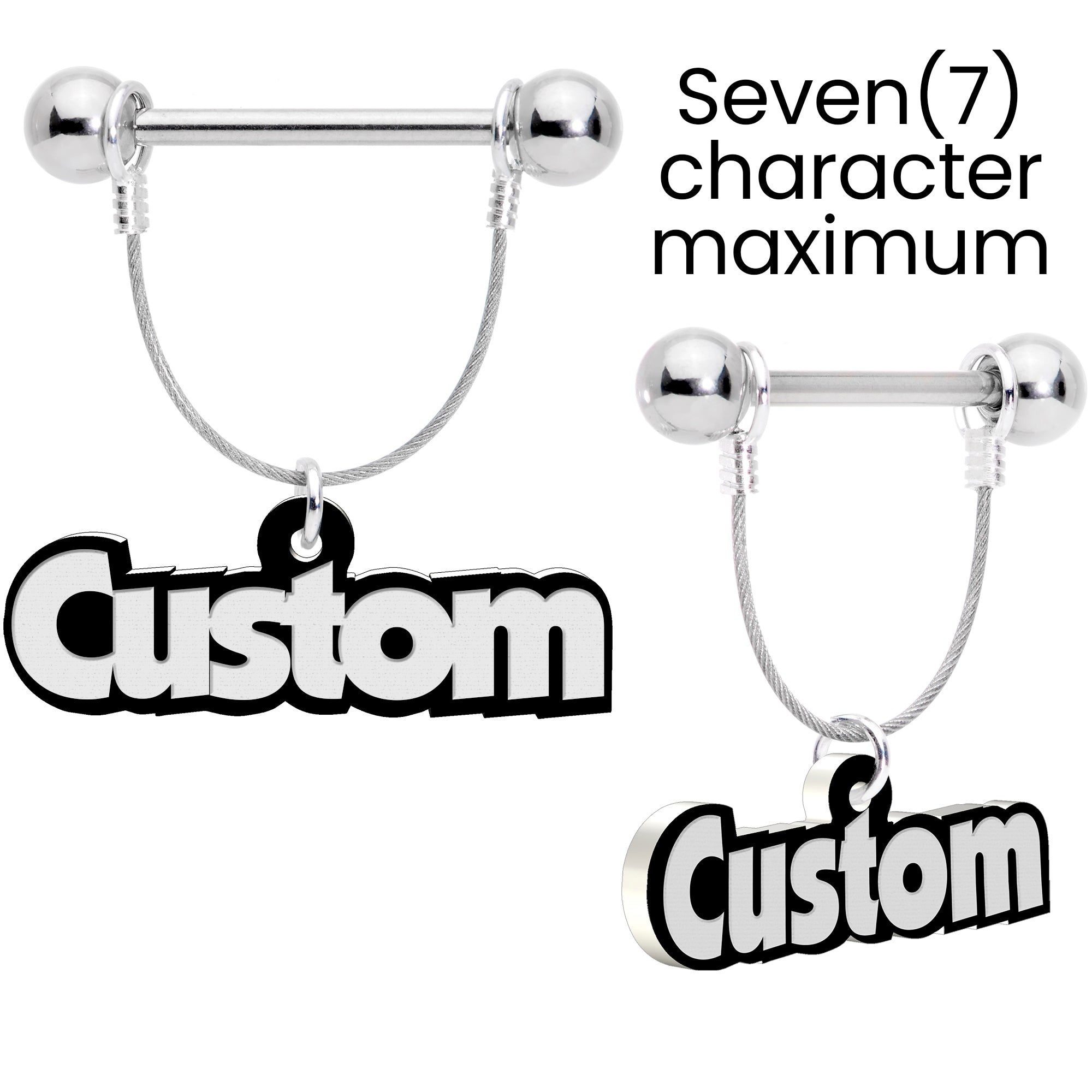 Custom Glow in the Dark Personalized Name Dangle Nipple Ring Set handmade design