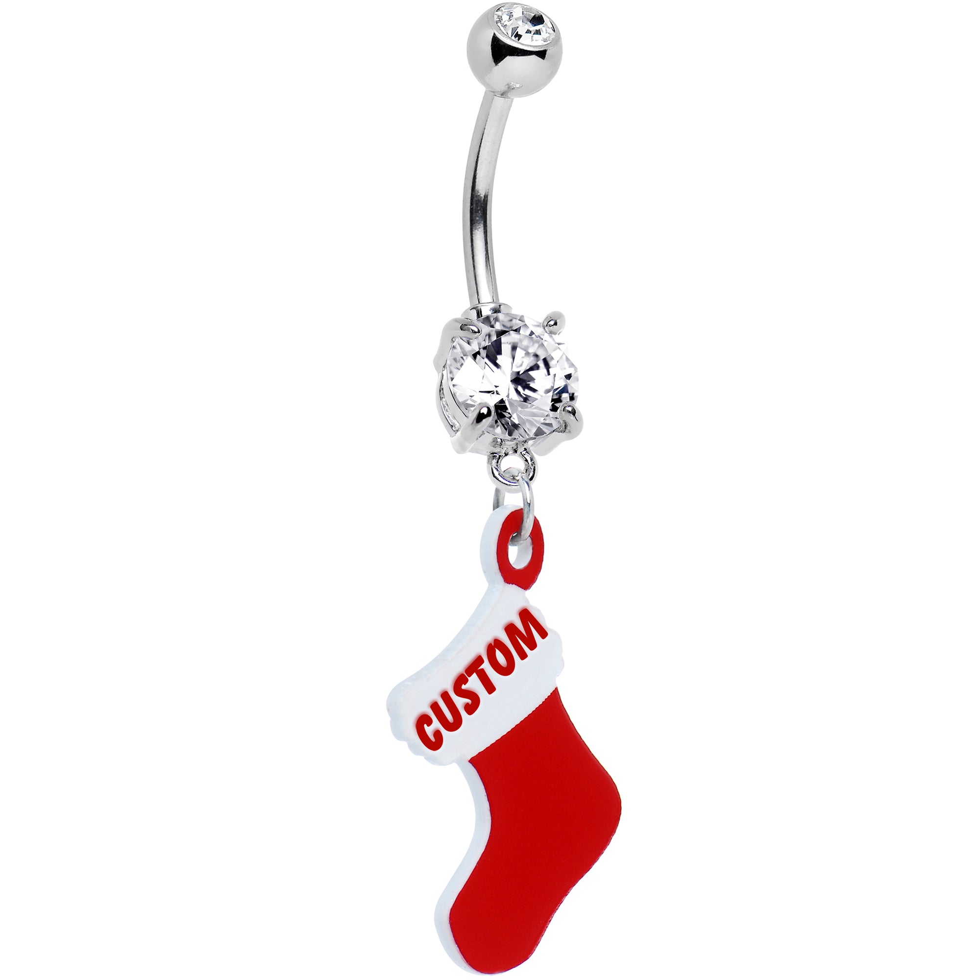 Clear Gem Custom Christmas Stocking Personalized Dangle Hypoallergenic Stainless Steel Belly Ring
