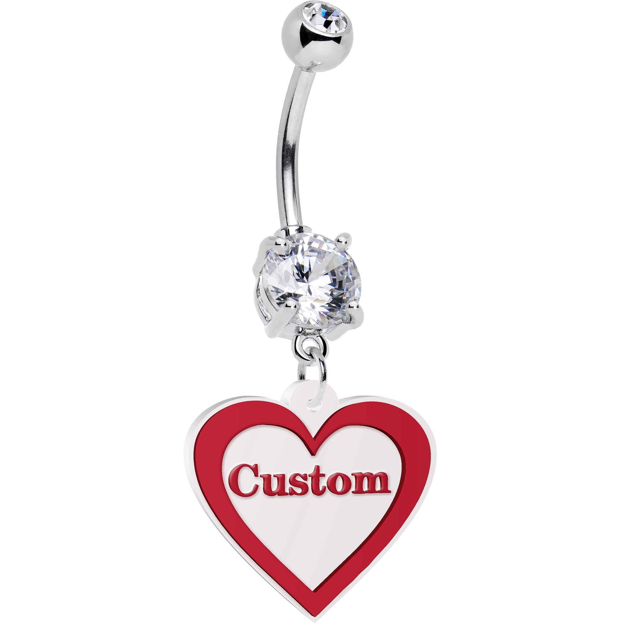 Custom Double Gem Red White Valentines Day Heart Personalized Dangle Belly Ring