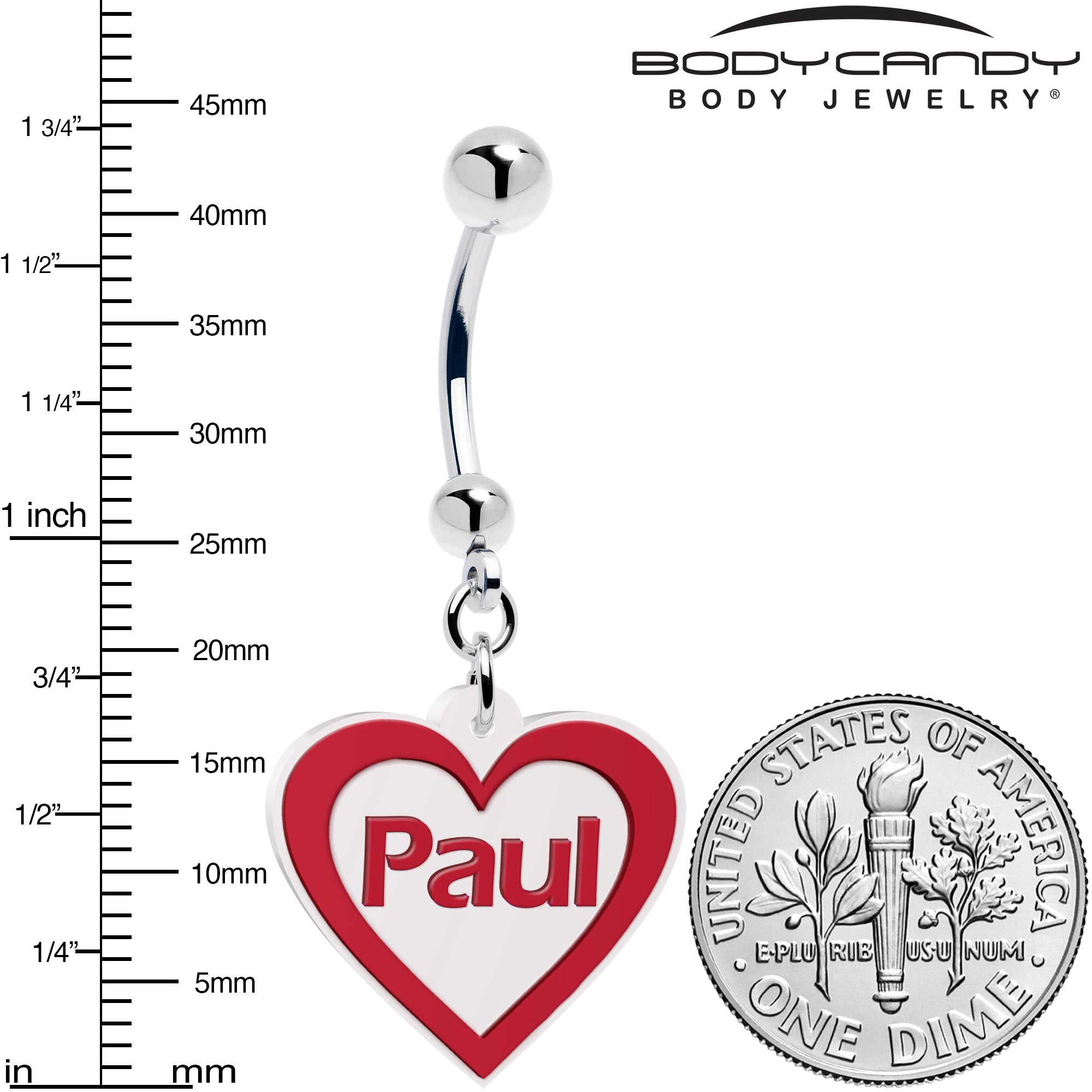 Custom Red White Valentines Day Heart Personalized Dangle Belly Ring