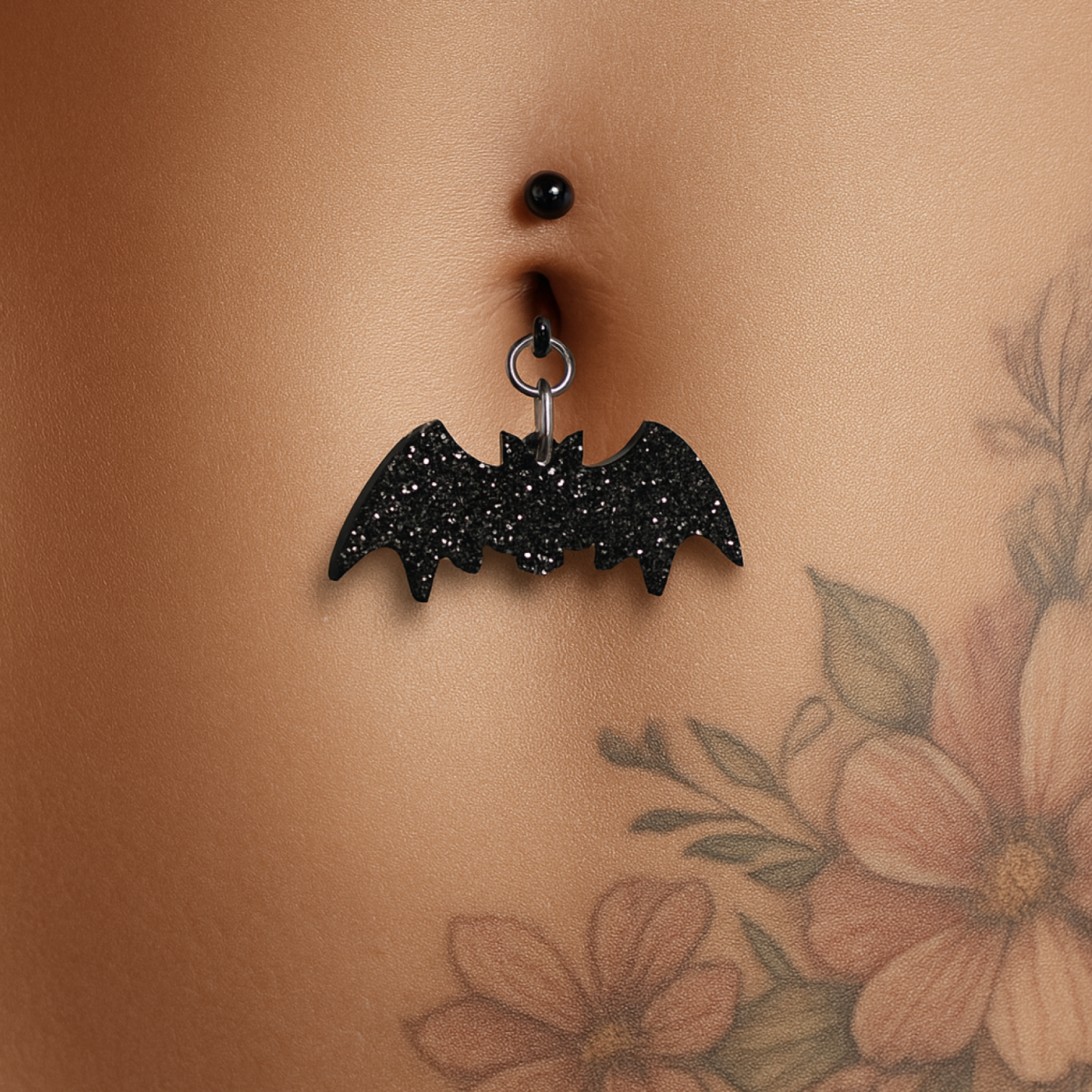 halloween belly ring with dangling bat