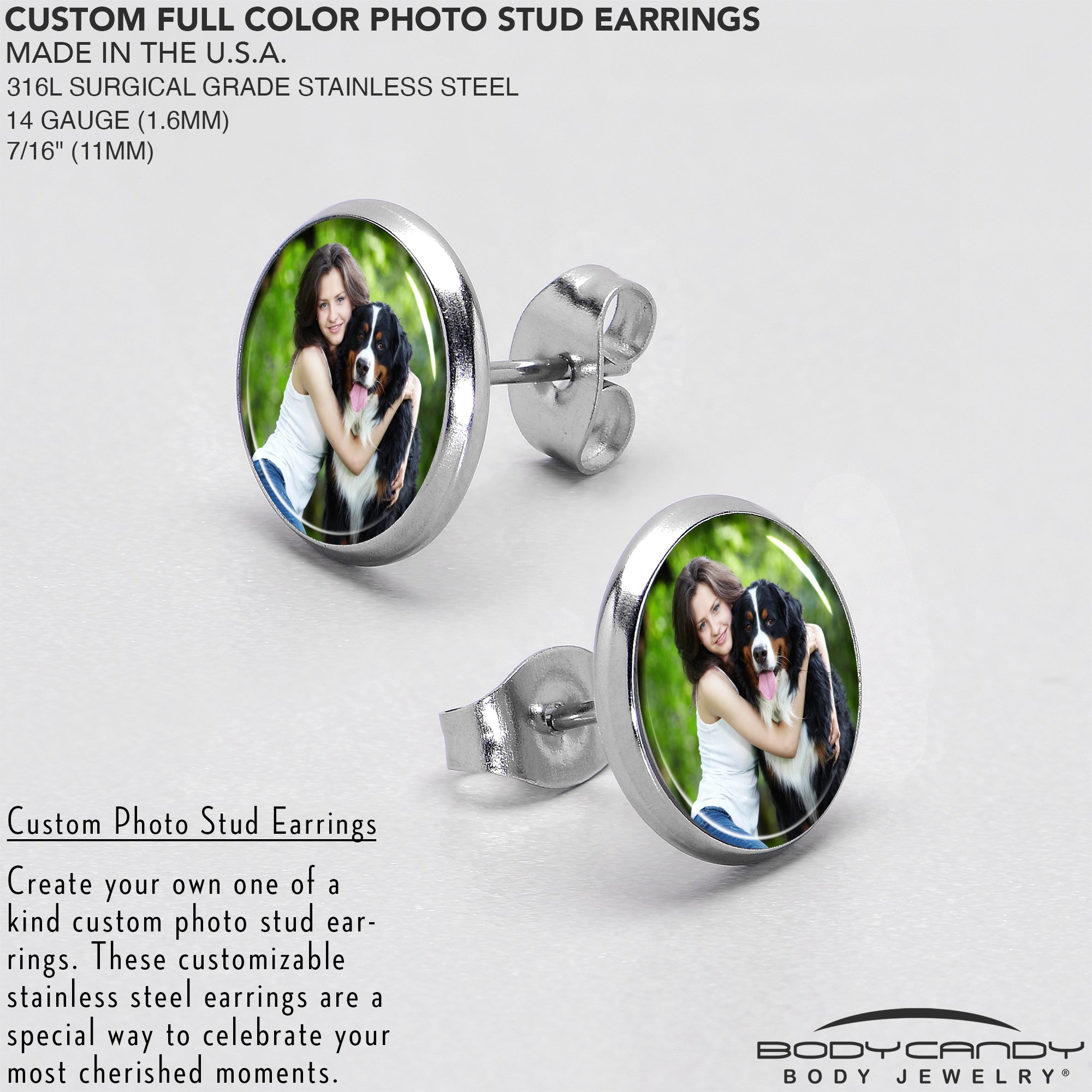 Custom Full Color Photo Stud Earrings