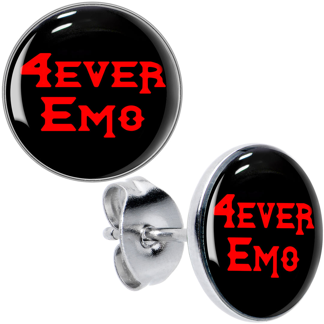 Black Red 4 Ever Emo Hypoallergenic Stainless Steel Stud Earrings