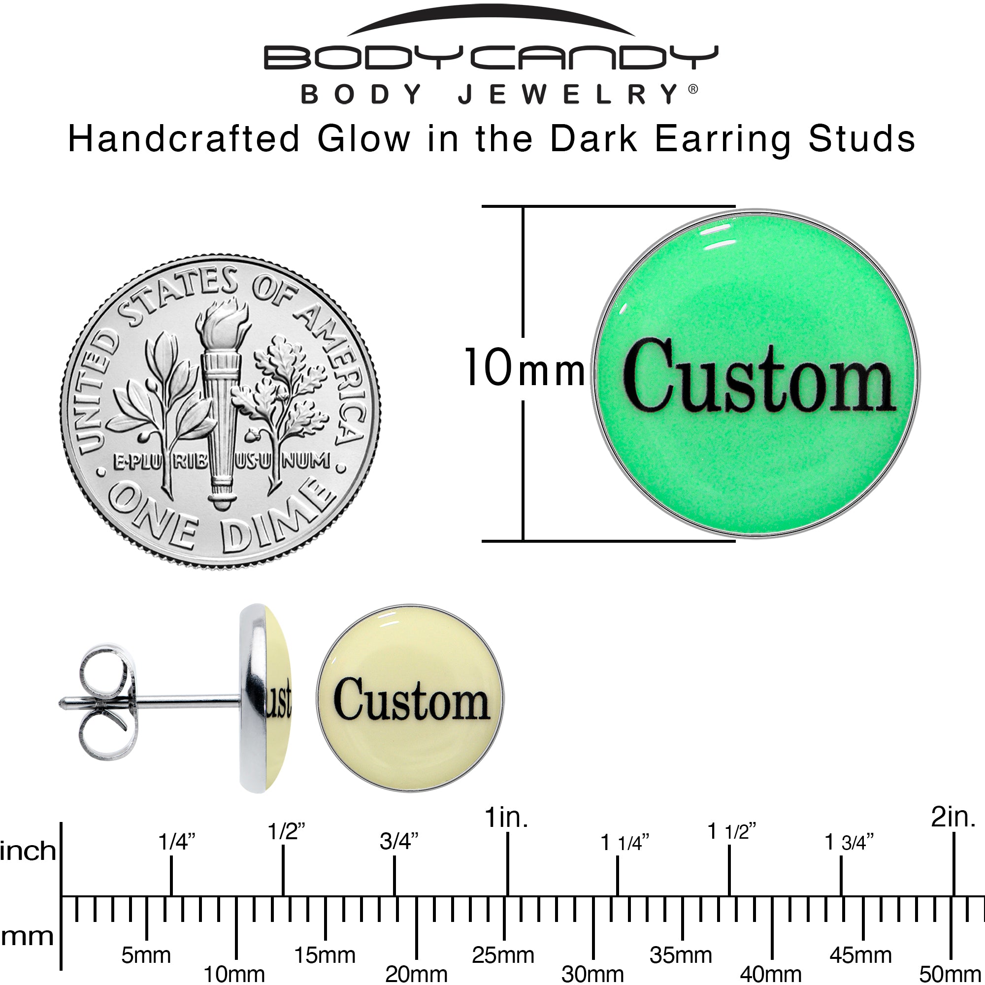 Custom Personalized Glow in the Dark  Stainless Steel Stud Earrings stainless steel hypoallergenic