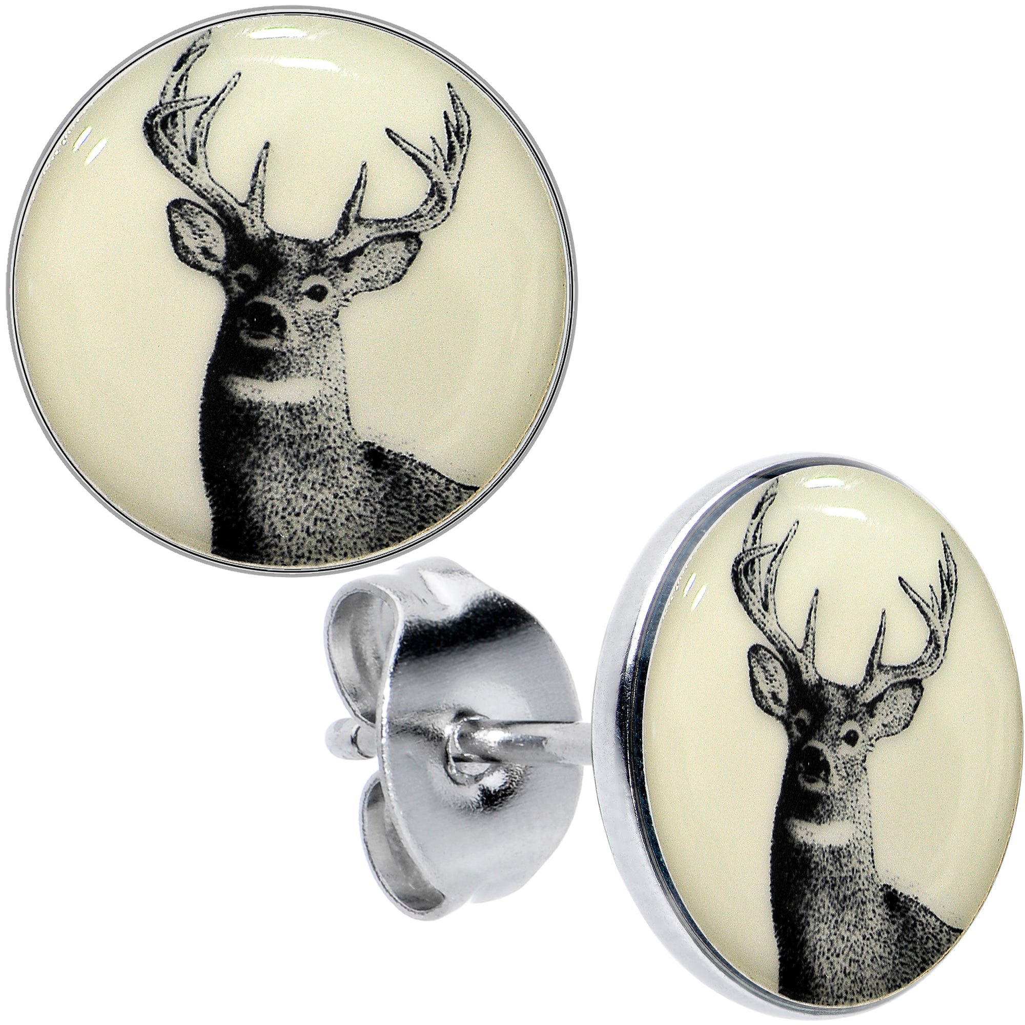 Glow in the Dark Deer Buck Stud Earrings-Hypoallergenic
