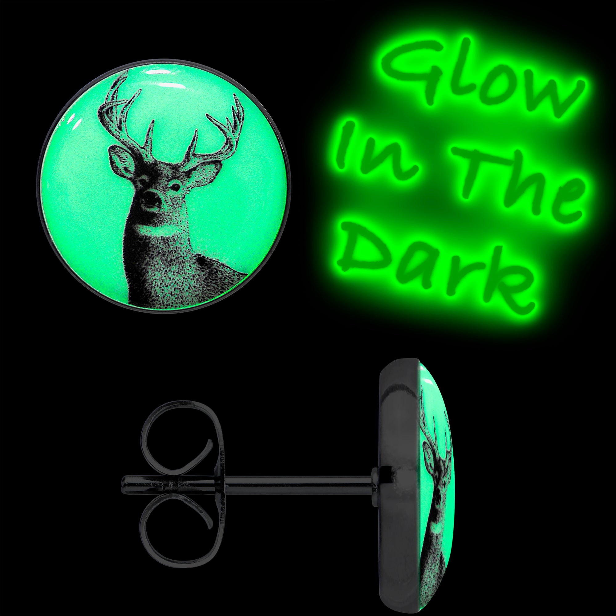 Glow in the Dark Deer Buck Stud Earrings-Hypoallergenic