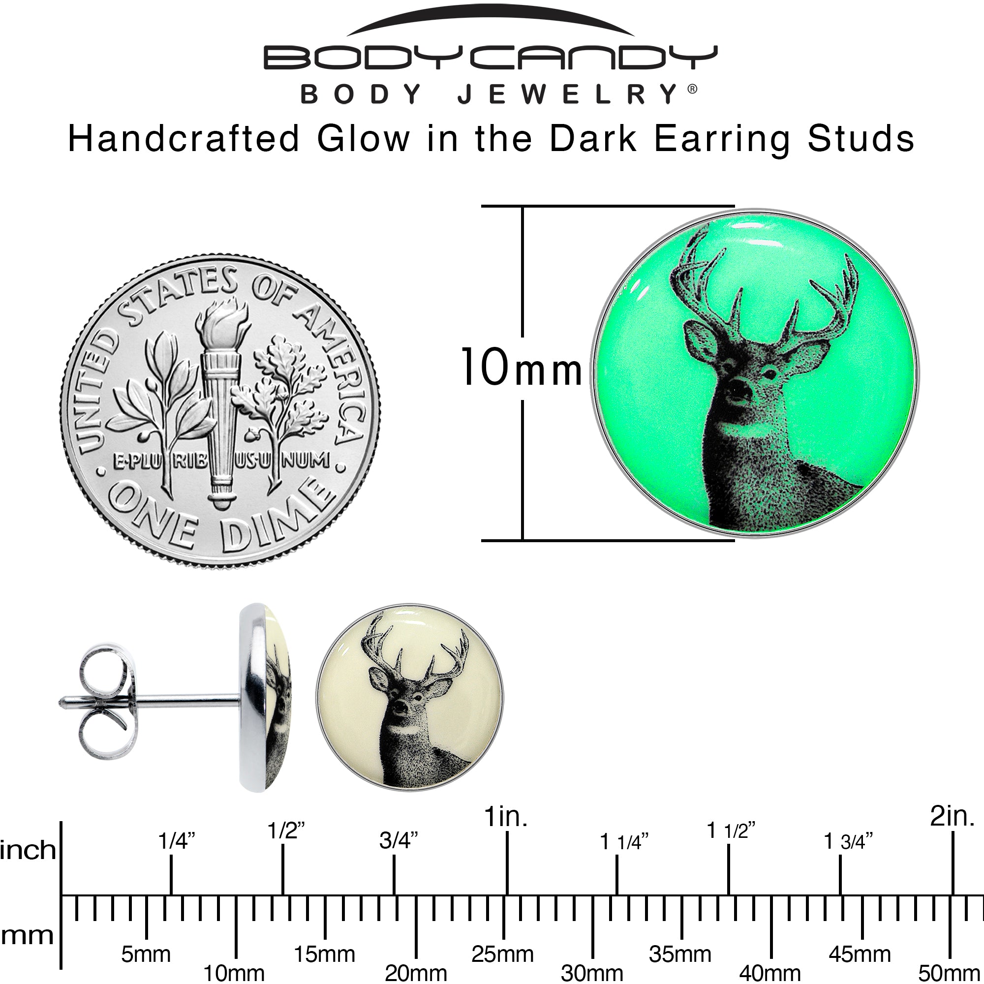 Glow in the Dark Deer Buck Stud Earrings-Hypoallergenic