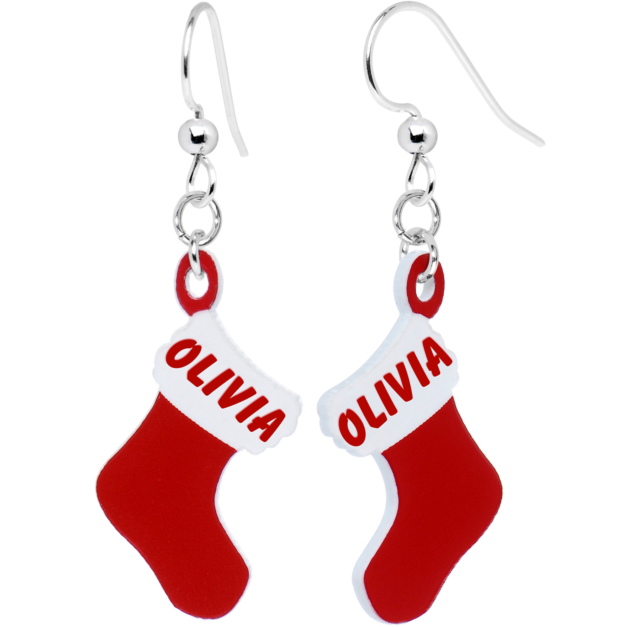 Custom Holiday Christmas Stocking Personalized Name Fishhook Earrings stylish jewelry