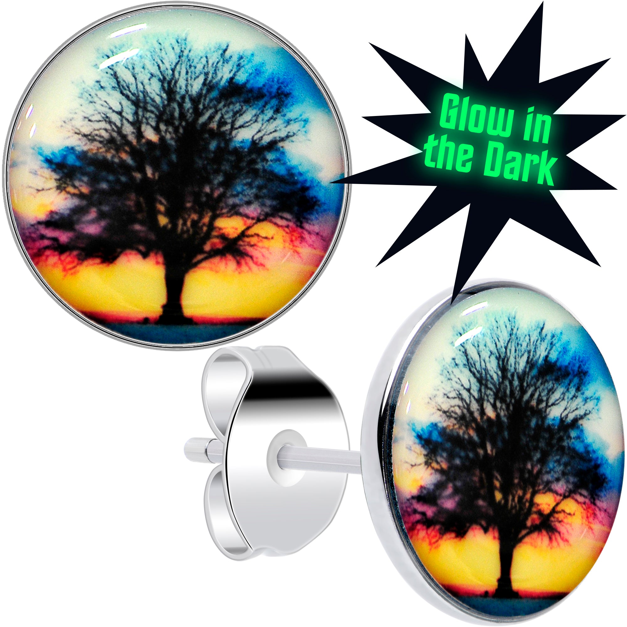 Glow in the Dark Sunset Tree Stud Earrings