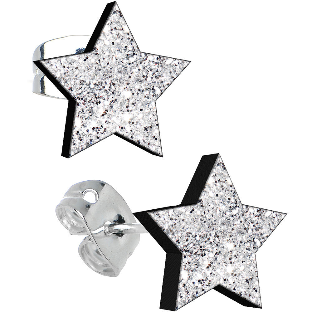 Celestial stud earrings with glitter stars