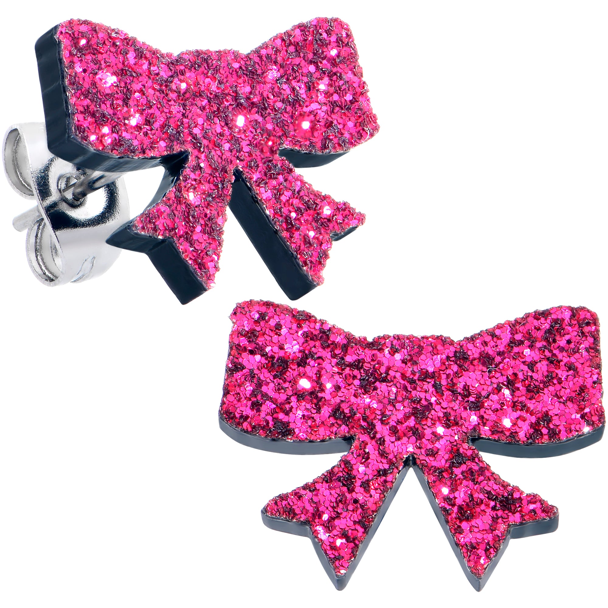 valentine earrings pink glitter bow