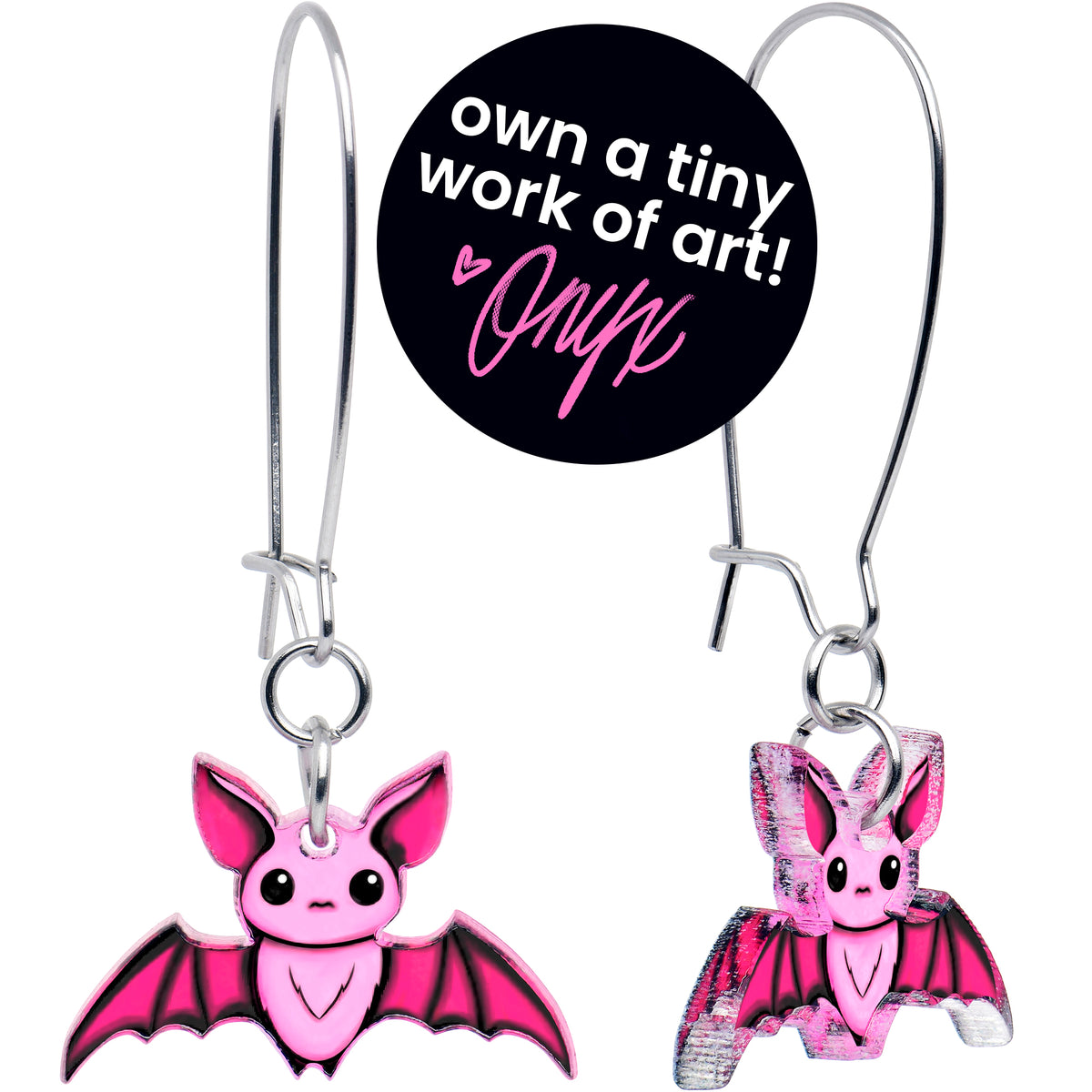 Pretty in Pink Spooky Bat Acrylic Dangle Earrings by Onyx O