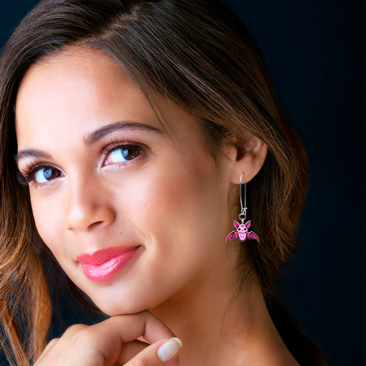 Pretty in Pink Spooky Bat Acrylic Dangle Earrings by Onyx O