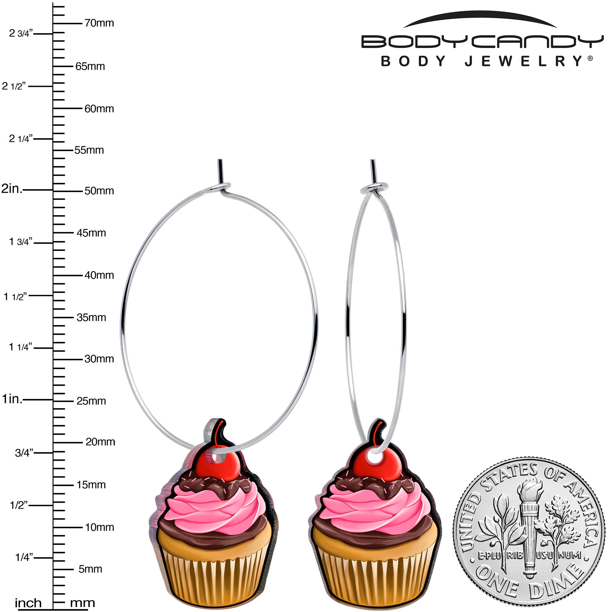 Hypoallergenic cupcake hoop earrings for pierced ears