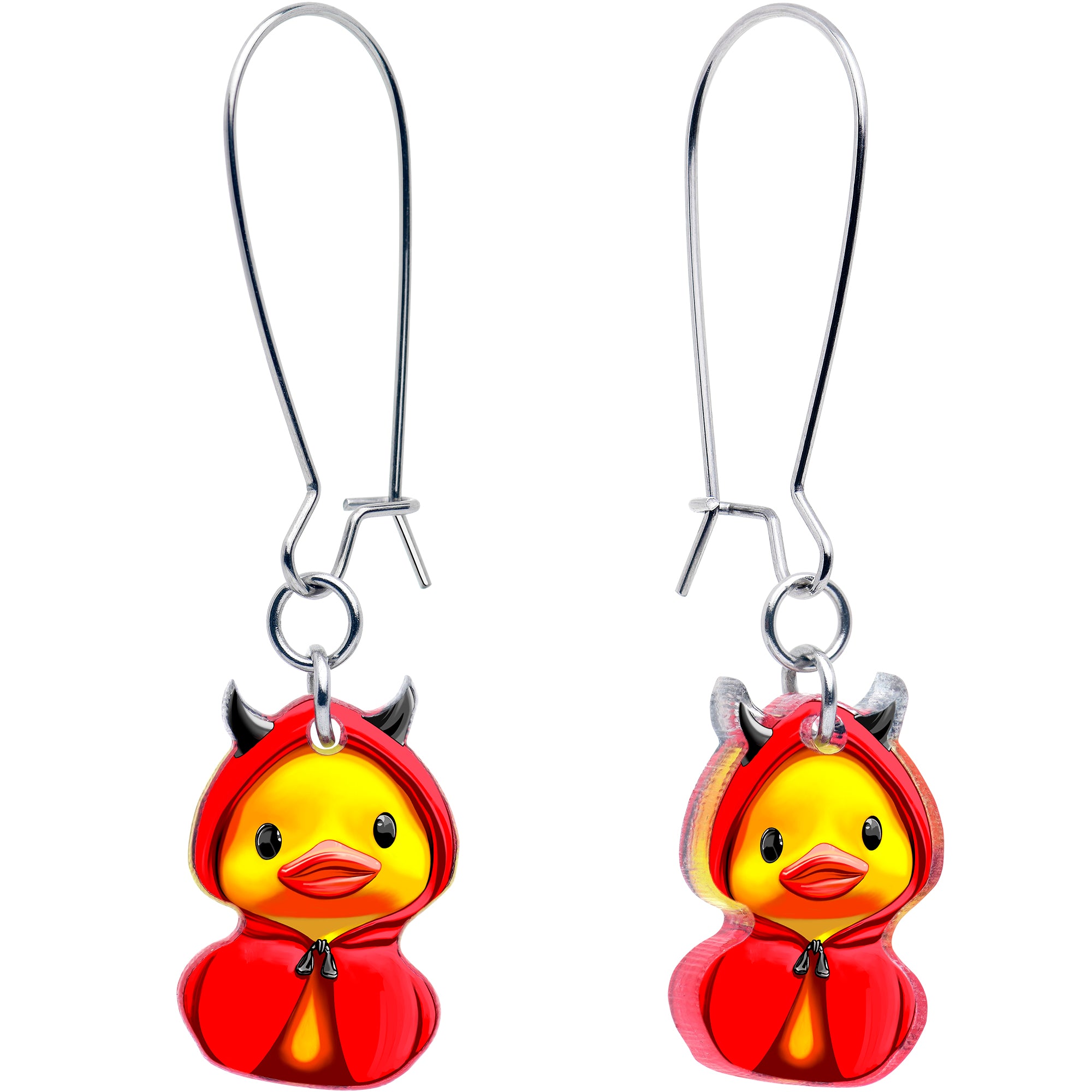 Hot Little Devil Duck Dangle Earrings Kidney Wire