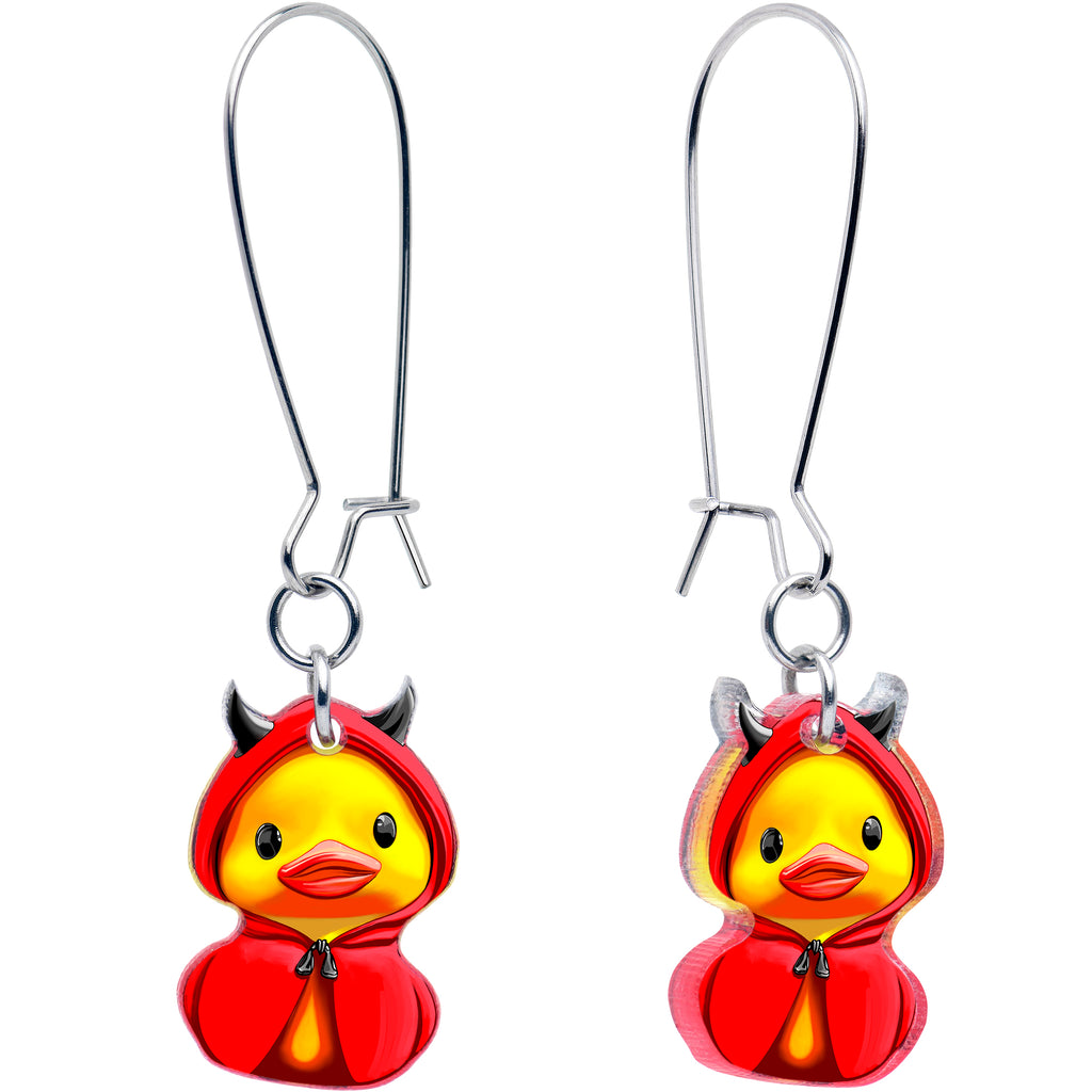 Hot Little Devil Duck Dangle Earrings Kidney Wire